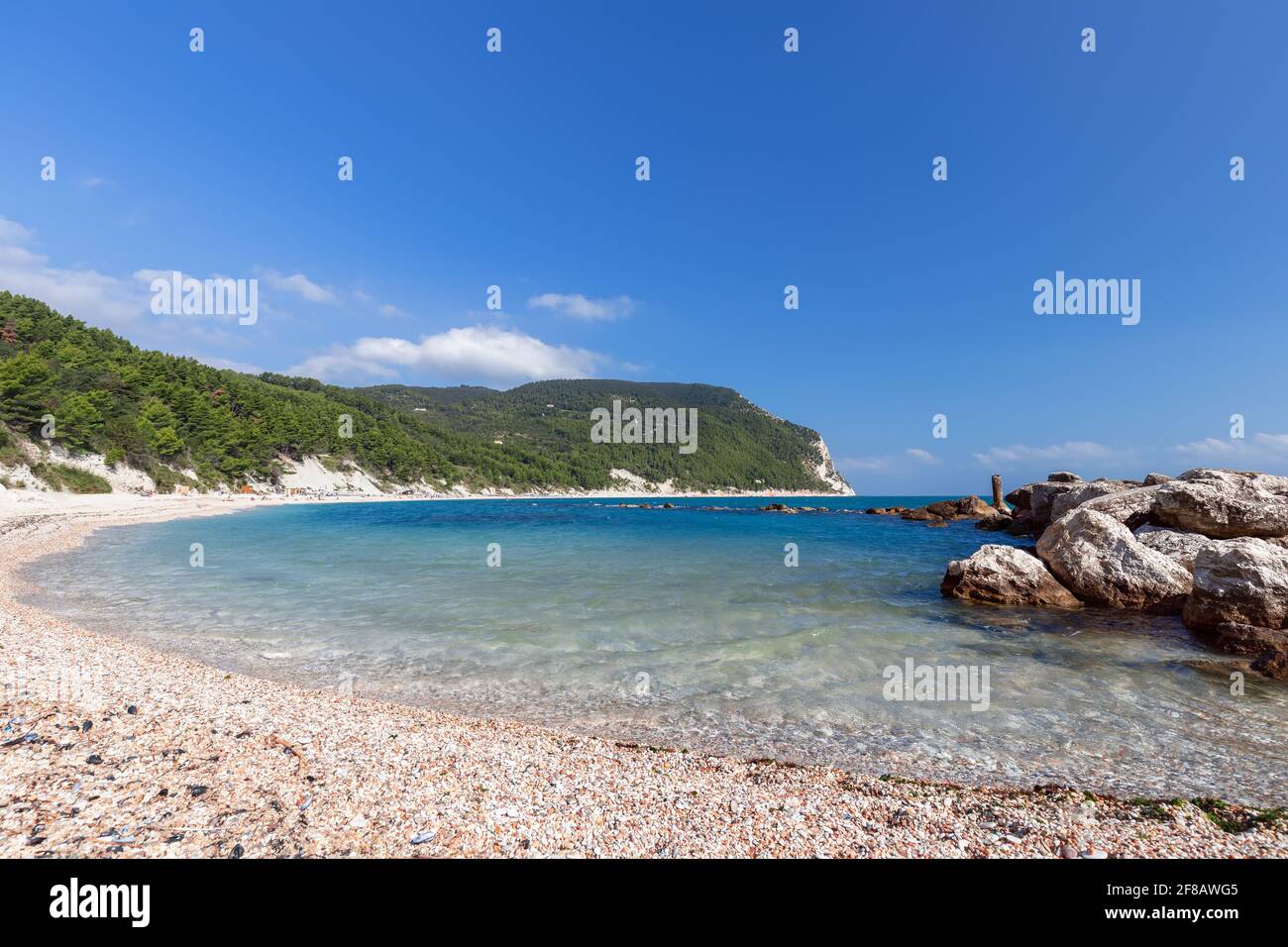 Morning on a beautiful Urbani Beach of the coast of riviera del Conero. Sirolo, Italy Stock Photo