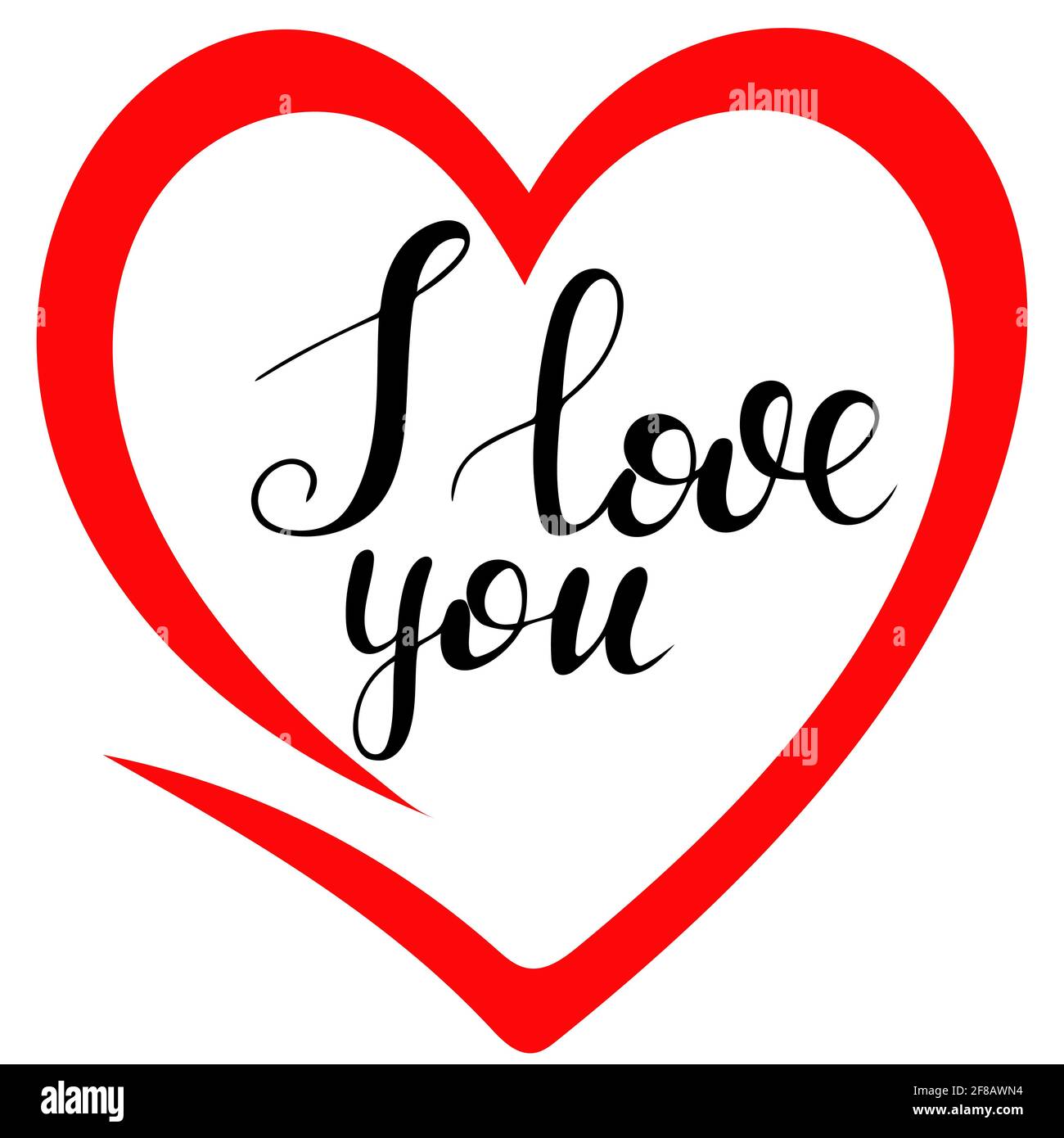 I love you. Calligraphy lettering and heart. Black letters and red