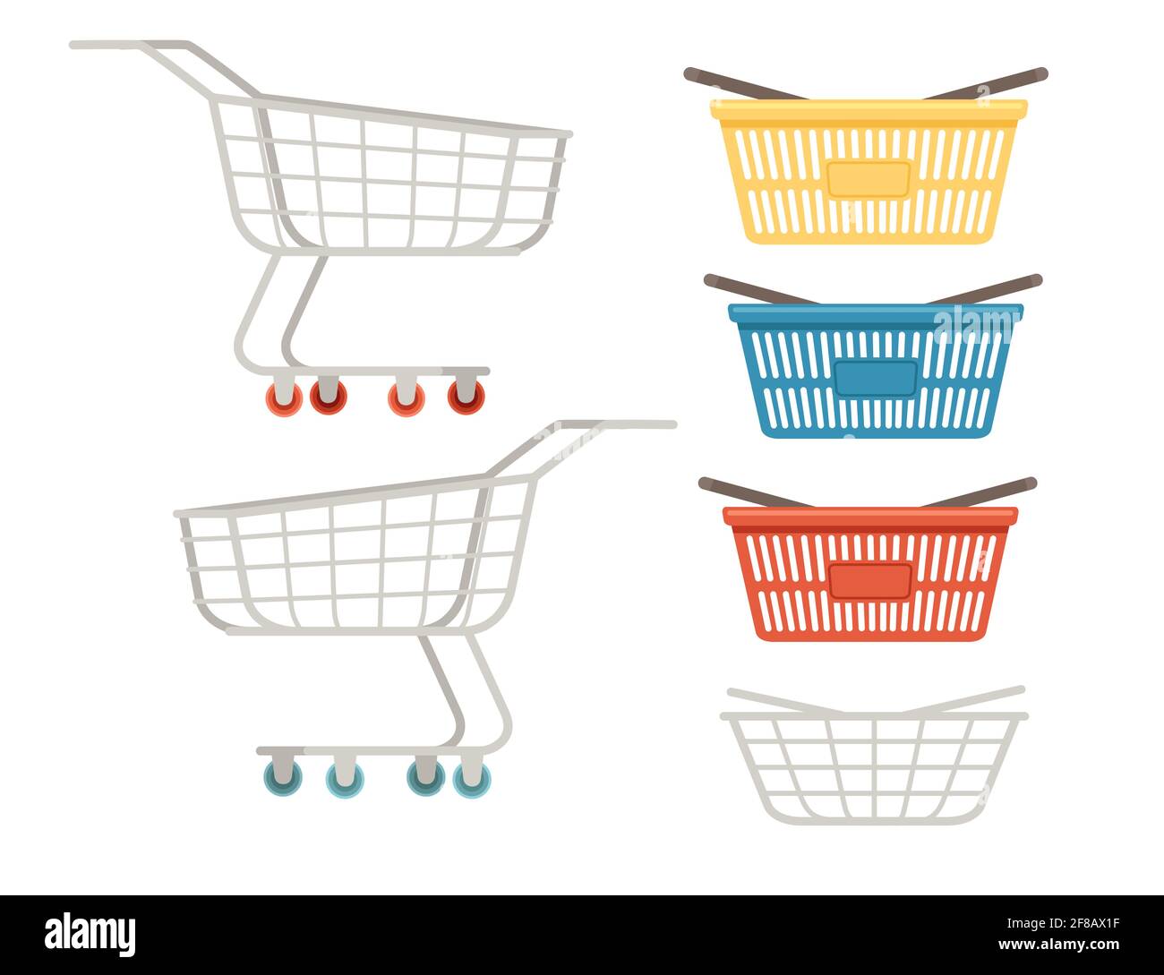 Set of shopping carts and baskets vector illustration isolated on white