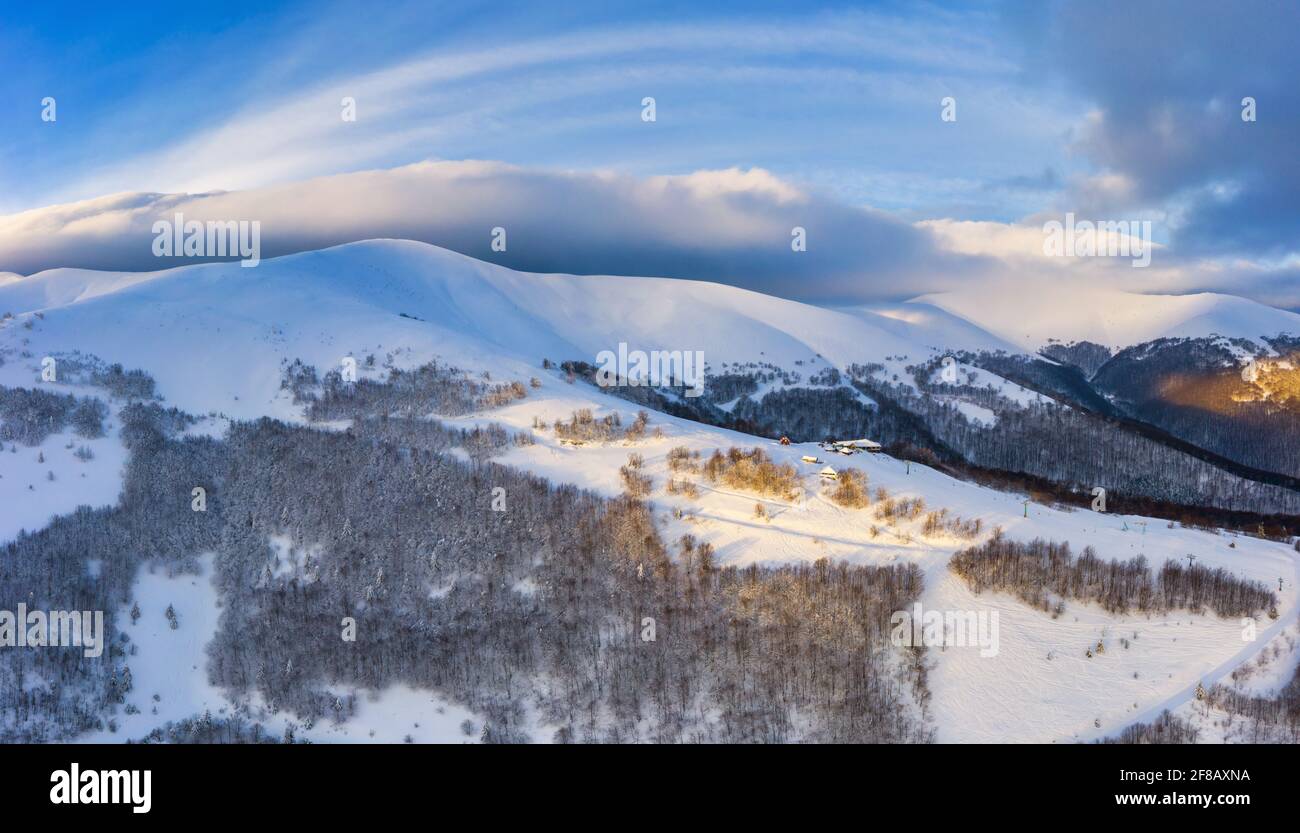 Magical winter panorama of beautiful snowy slopes Stock Photo - Alamy
