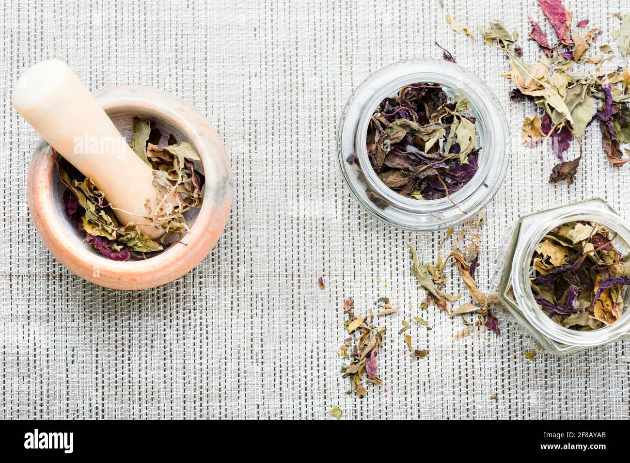 Dried natural basil spice.Dried basil leaves herbs.Condiment Stock ...