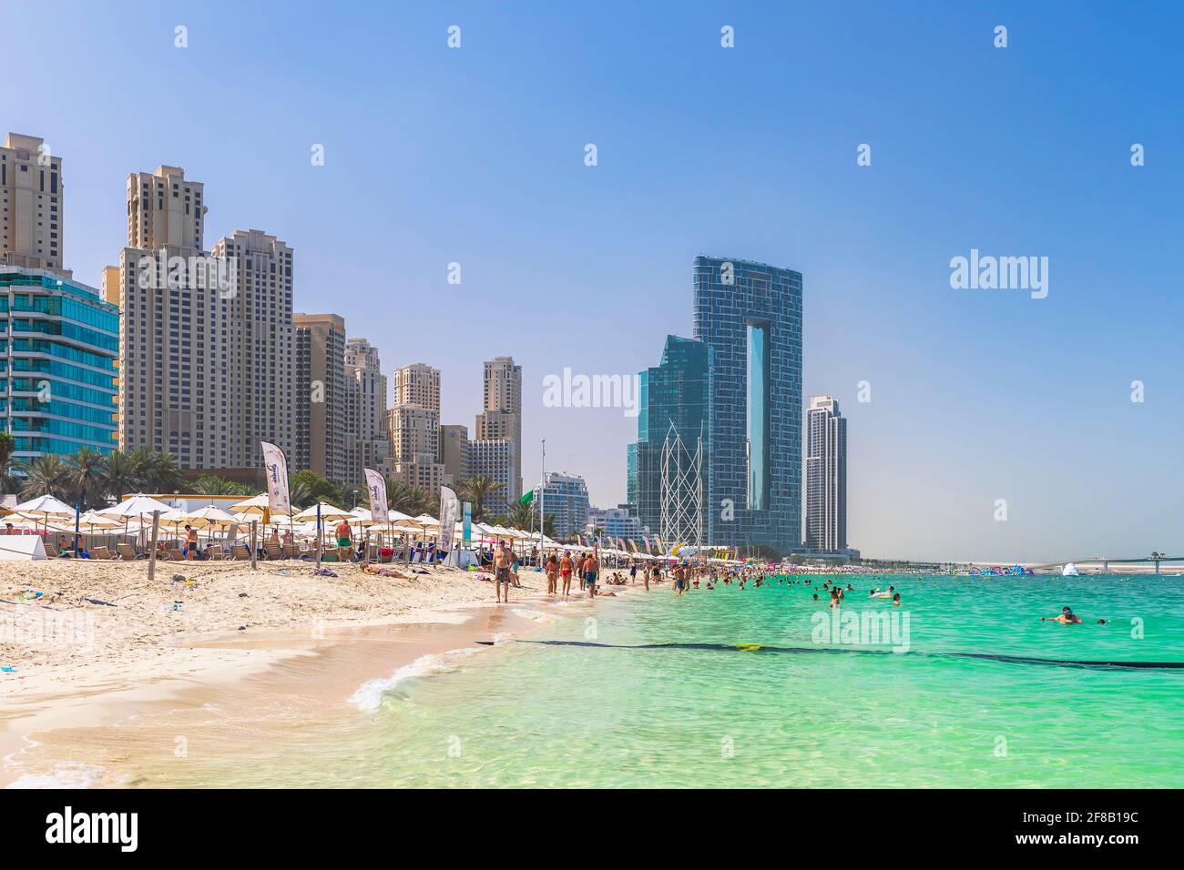 Dubai, UAE - March 04, 2021: Dubai Marina Beach in March Stock Photo
