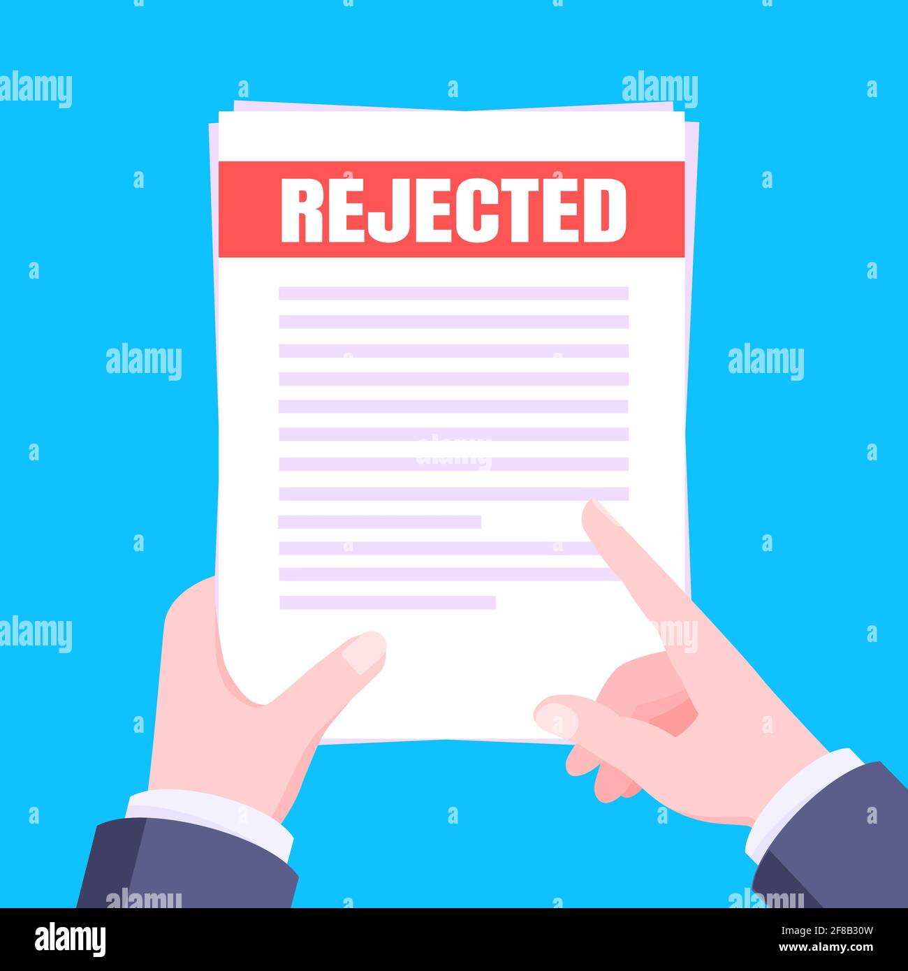 College or university reject letter with hands hold paper sheets document email. Job employment offer, college acceptance reject or business email for Stock Vector