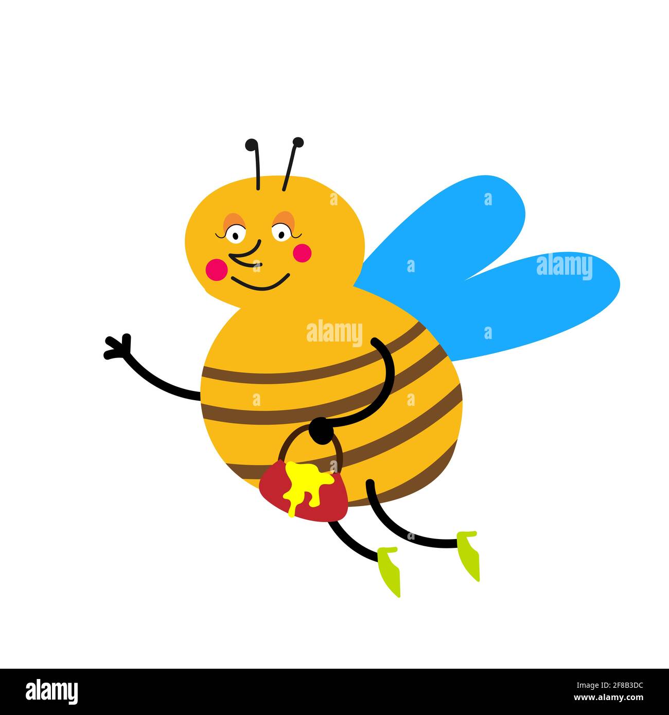 Cartoon bee flies with a bucket full of honey. Stock Vector