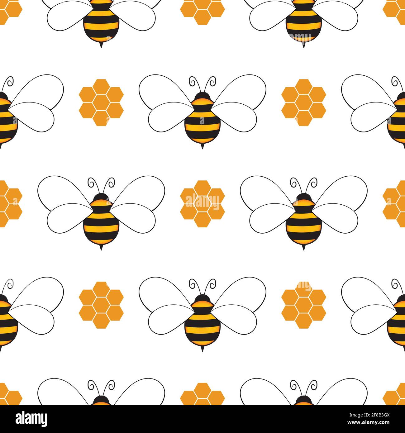Seamless pattern with bees and honeycombs on white background. Small ...