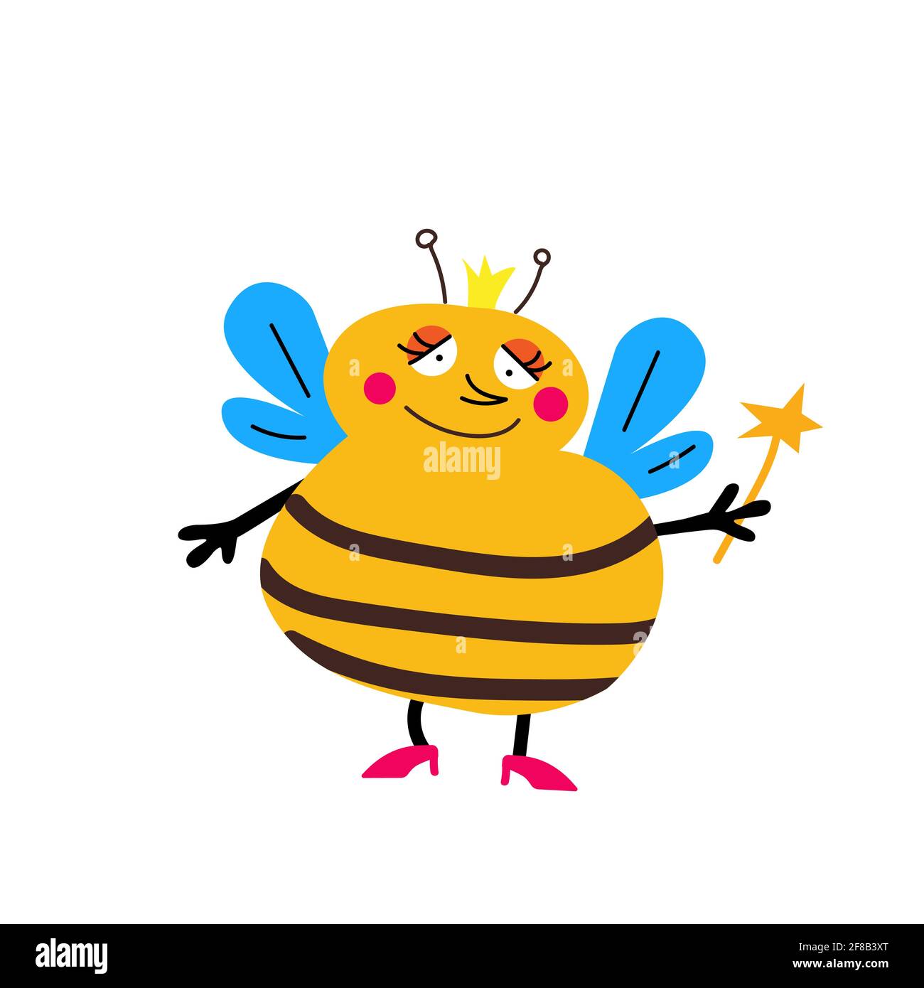 Bee queen flat style with magic wand and crown Stock Vector