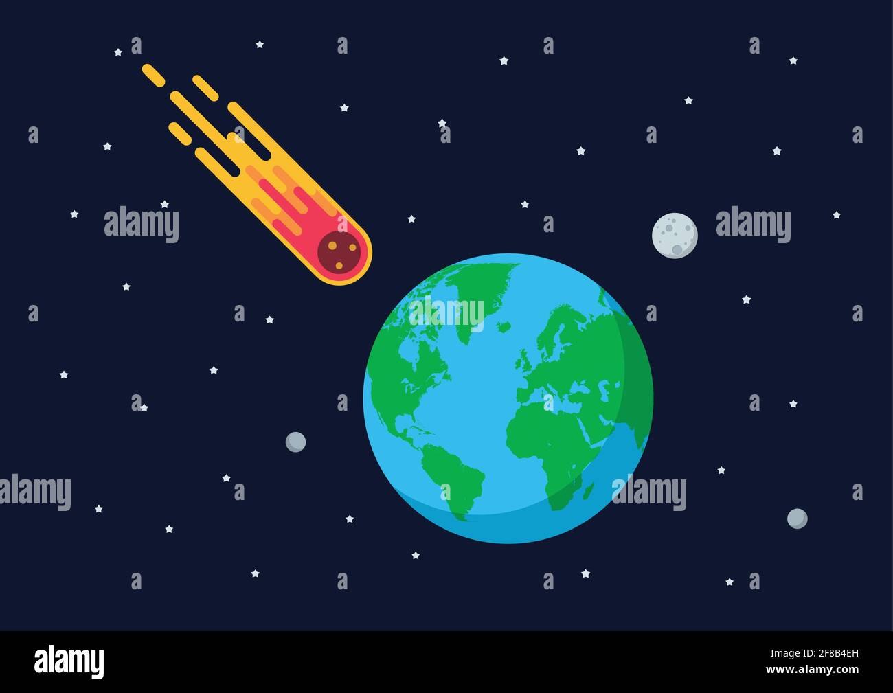 Giant asteroid is approaching the earth. Flat style vector illustration Stock Vector