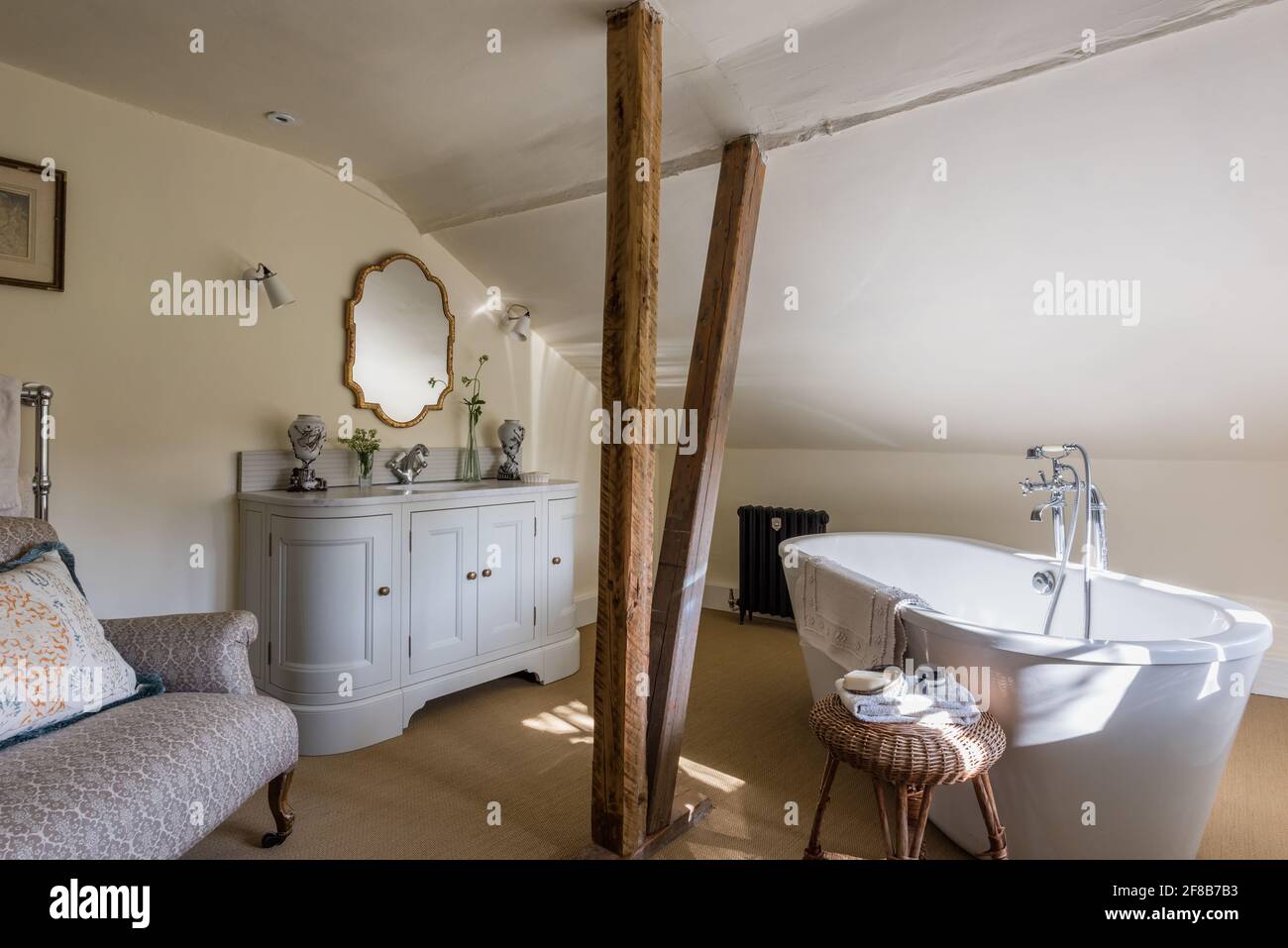 Original Tudor beams in renovated Grade II listed Suffolk farmhouse Stock Photo