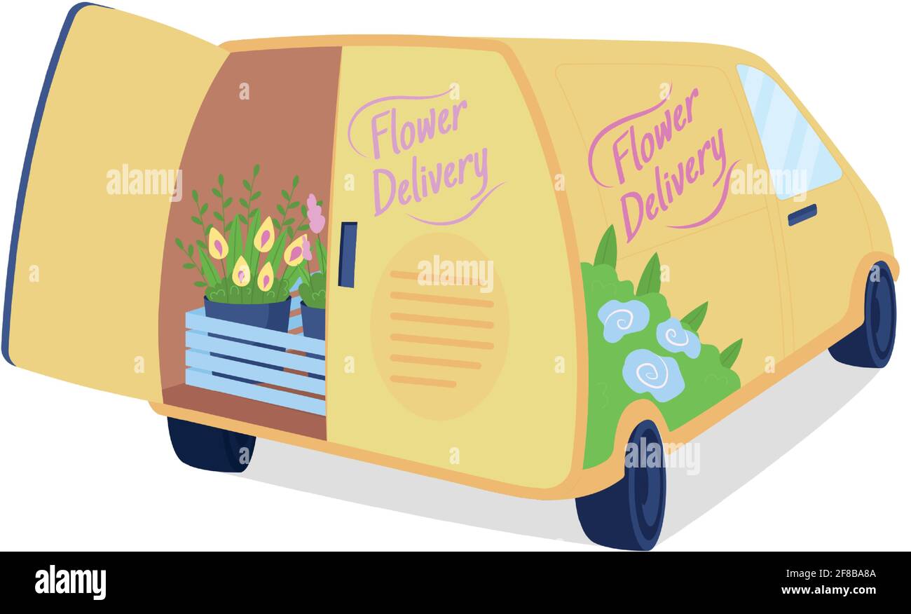 Flower delivery van with open trunk flat color vector object Stock Vector  Image & Art - Alamy