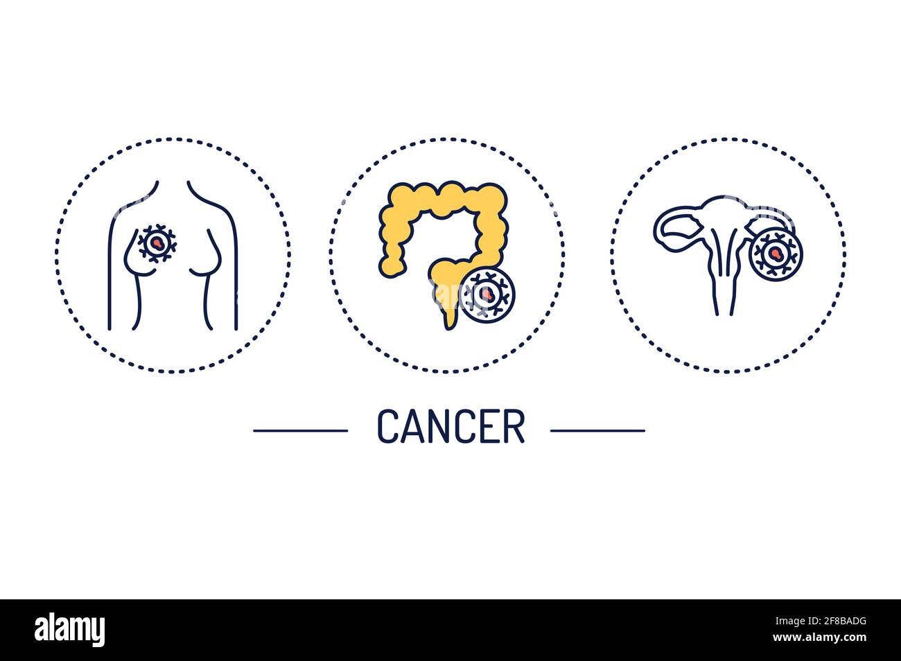 Cancer line color icons concept. Oncology. Isolated vector elements. Stock Vector