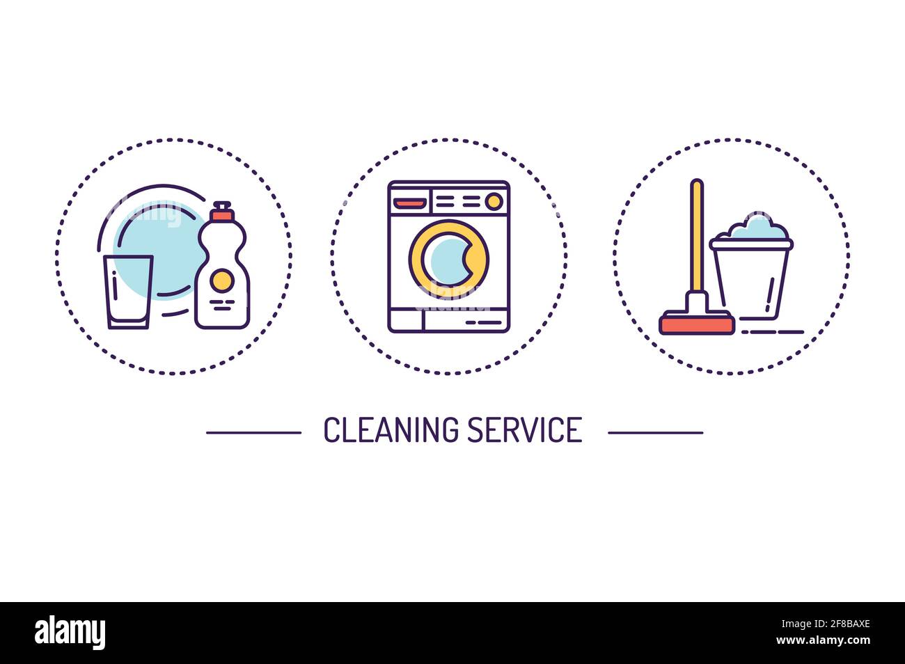 Cleaning services color icons concept. Housekeeping. Cleaner products. Signs for web page, mobile app, button, banner. Stock Vector
