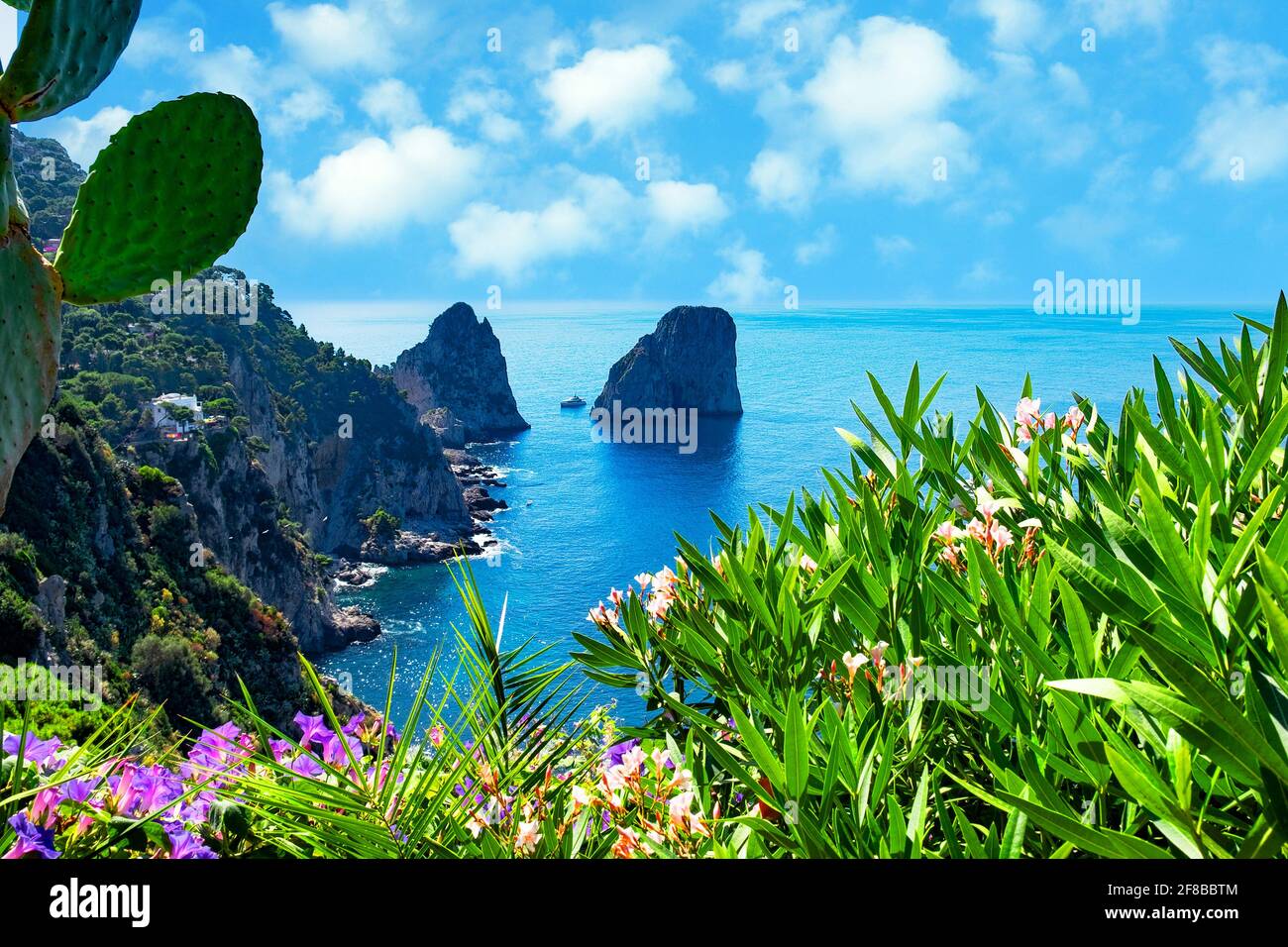view across the tyrrhenian sea from the island of capri in the bay of naples italy. Stock Photo