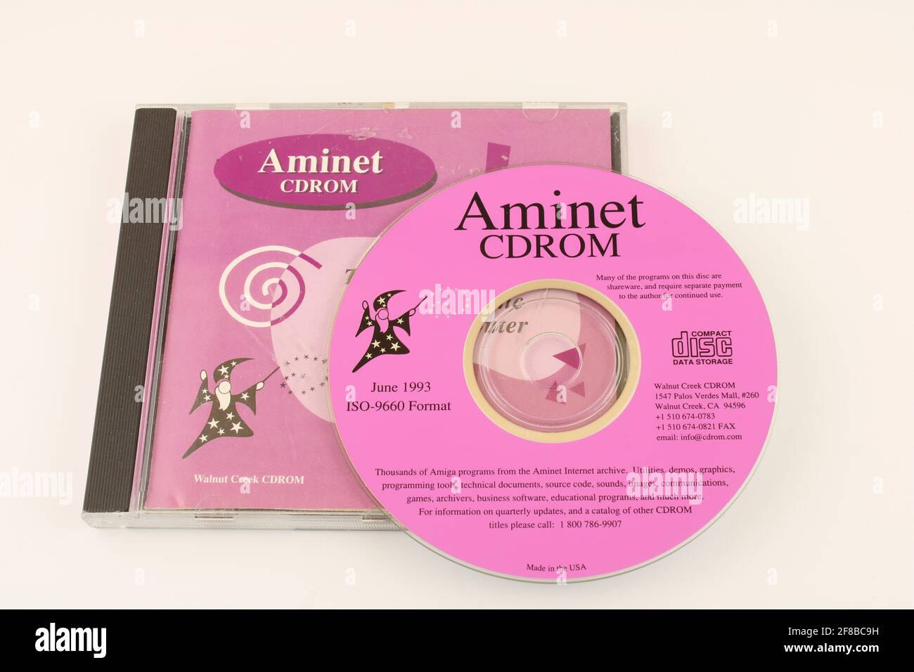 Aminet CD rom with software for the Amiga Computer. Old tech Stock Photo