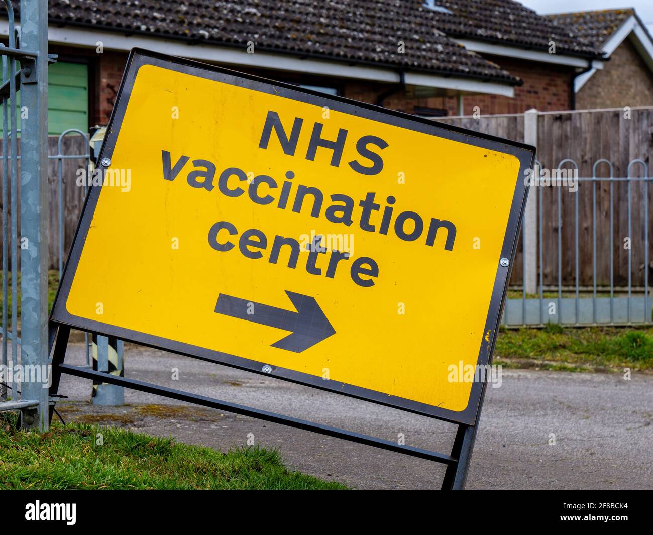 Harleston, Norfolk, 10/04/2021  Covid-19, NHS Vaccination signs in the Norfolk Market Town of Harleston, England, UK.   Picture: Mark Bullimore Photog Stock Photo