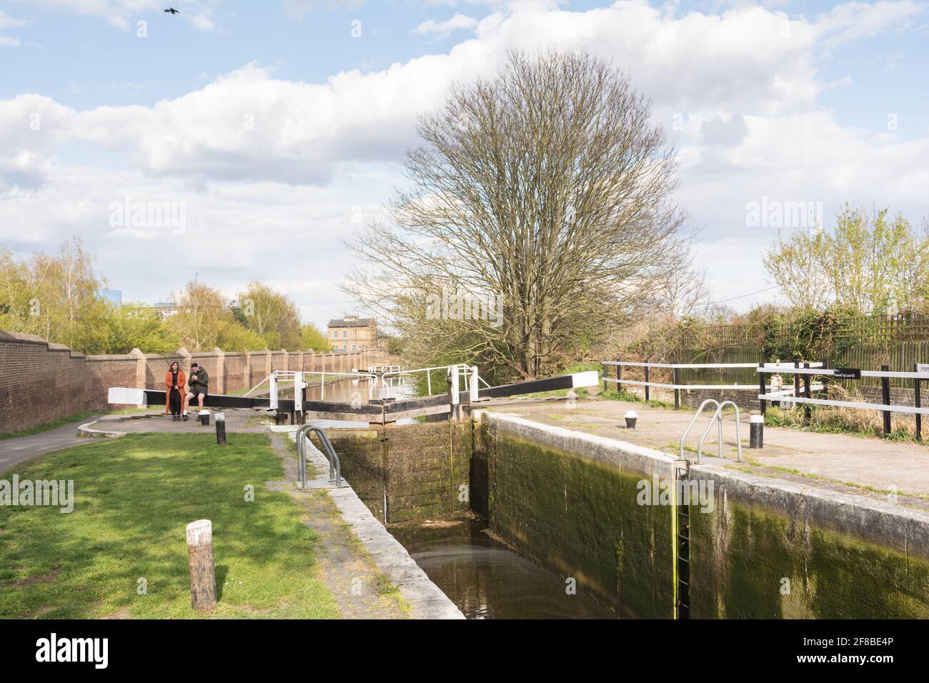 A lock on the Grand Union Canal near Hanwell in west London, U.K. Stock Photo
