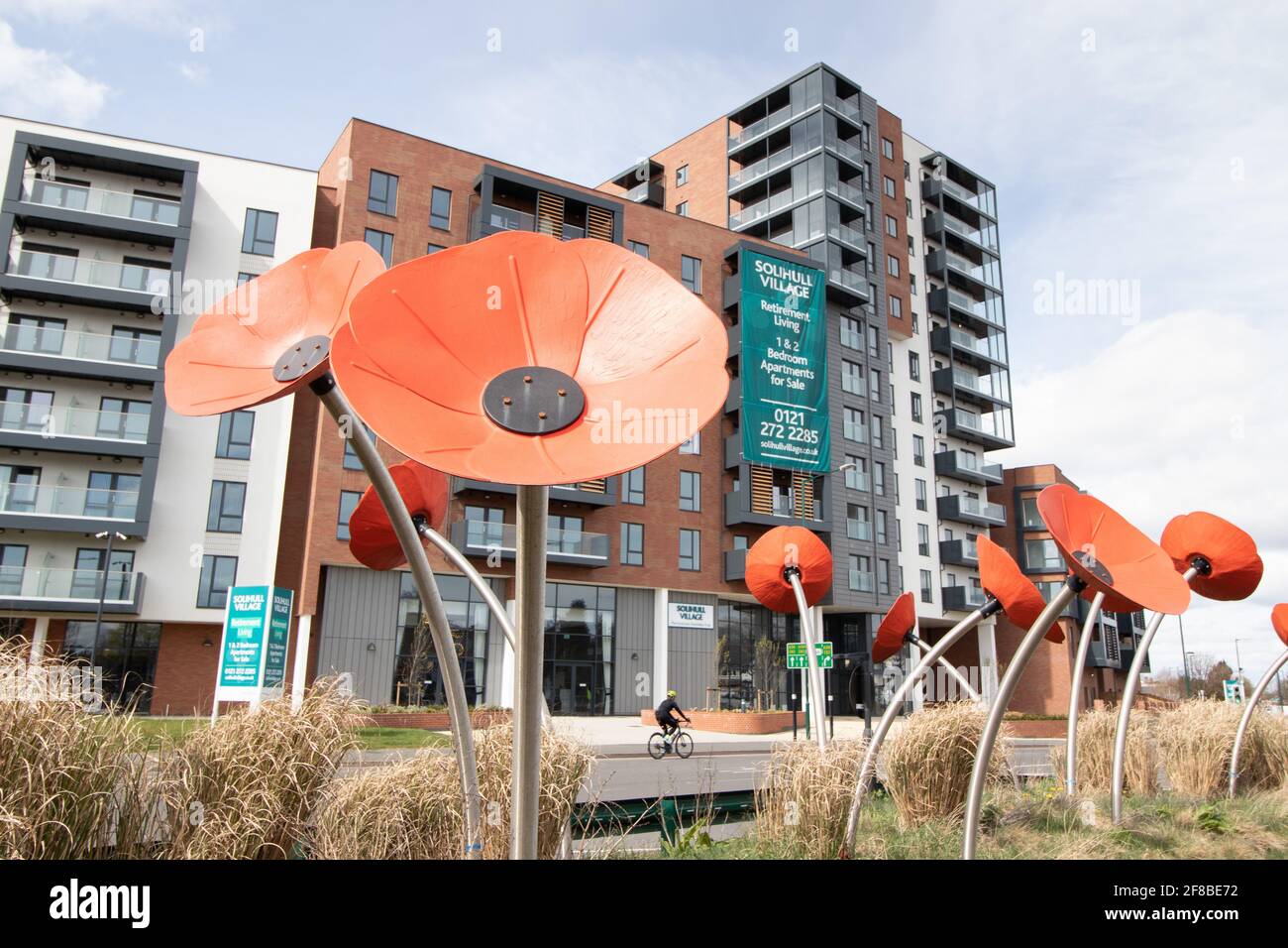 Giant poppy sculptures on the traffic island infront of the Solihull ...