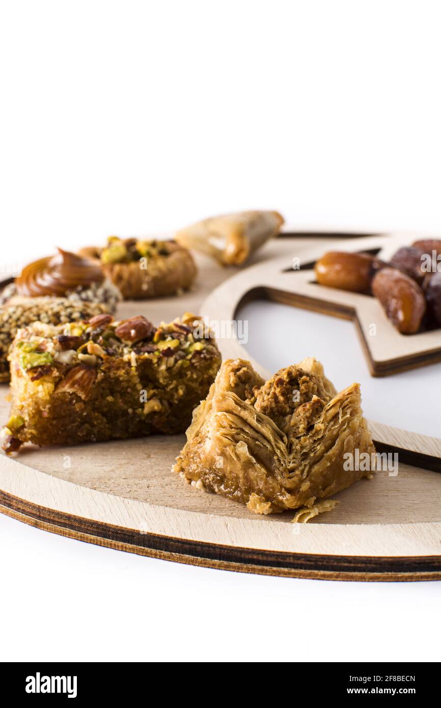 Assortment of Ramadan dessert baklava isolated on white background Stock Photo