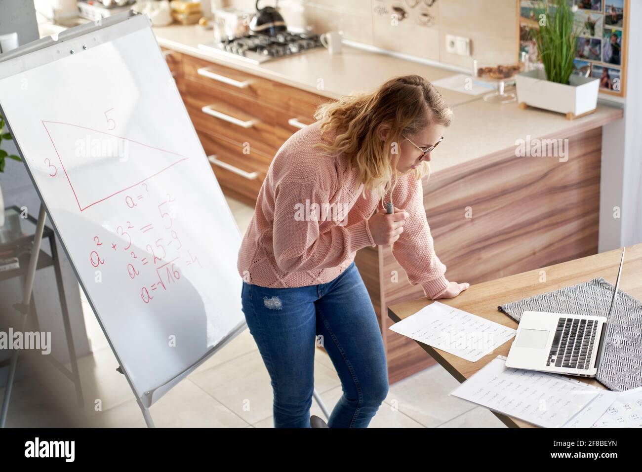 Female teacher during online class Stock Photo