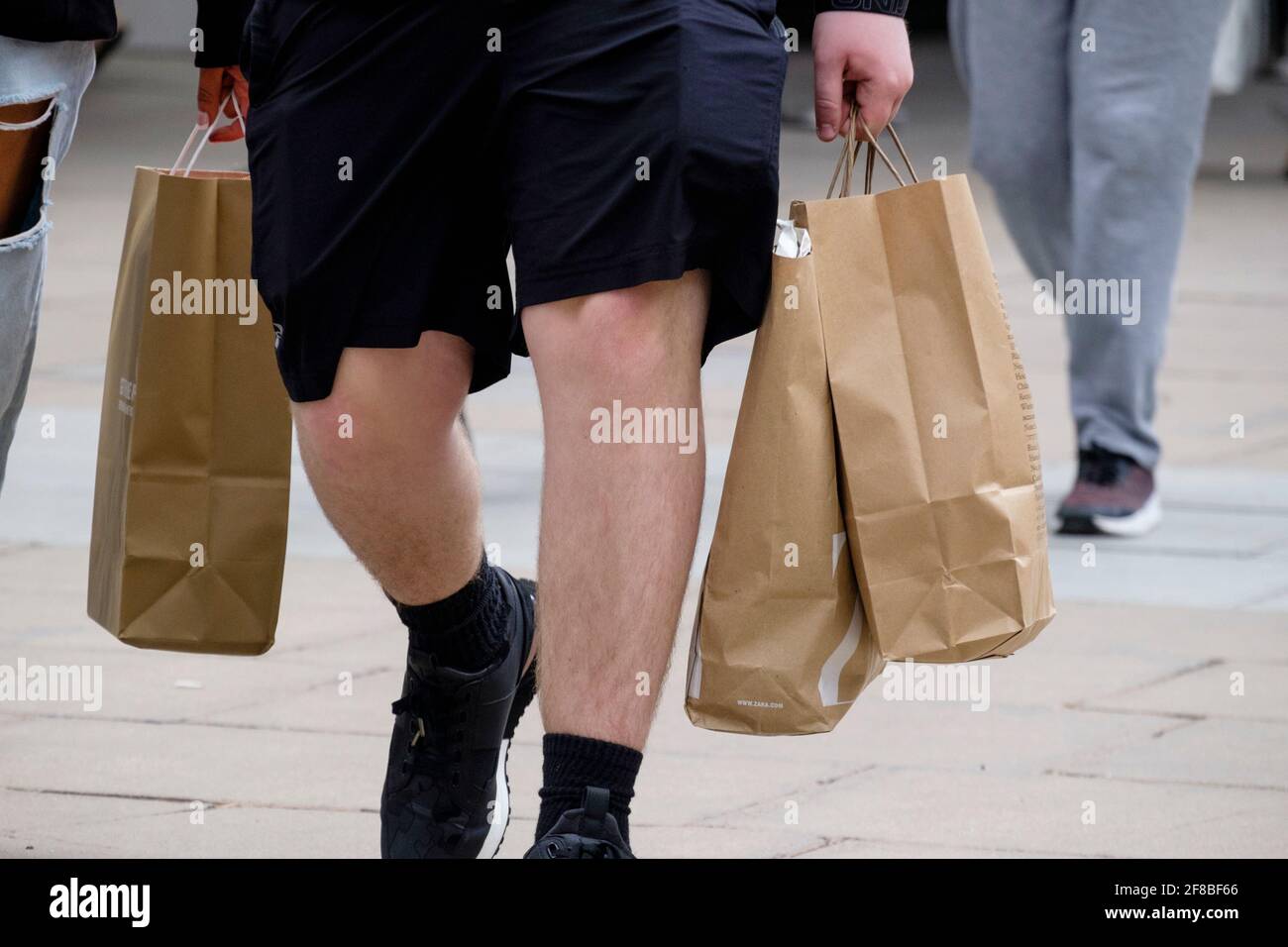 Brown paper, recyclable shopping bags, UK. Stock Photo