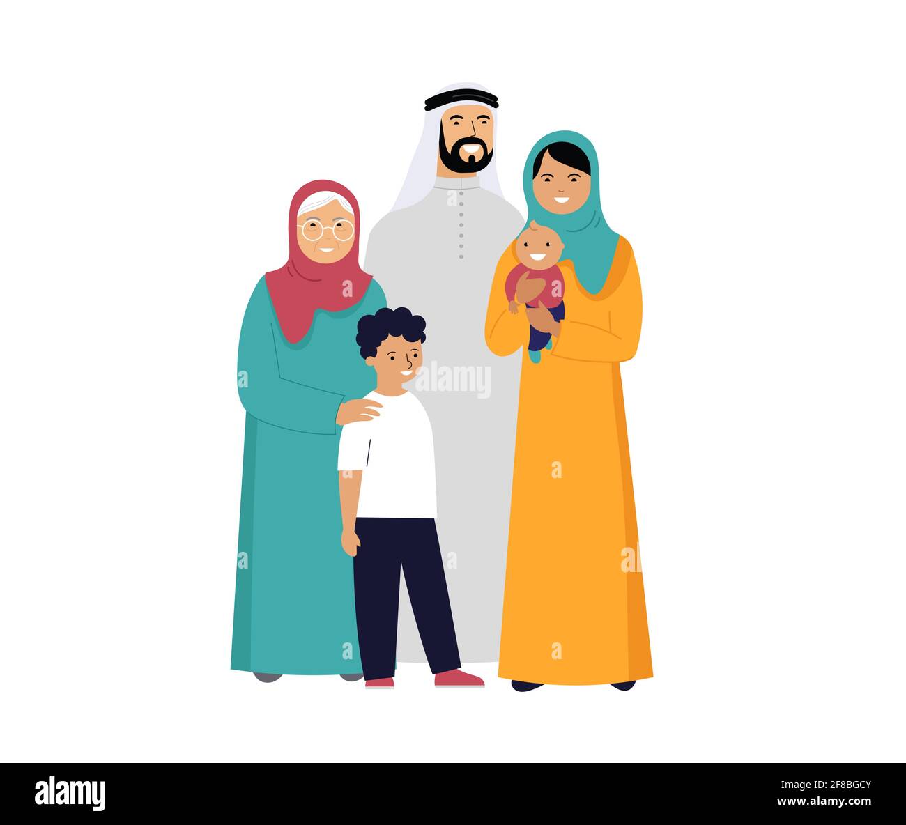 Muslim family in traditional wear, vector illustration Stock Vector