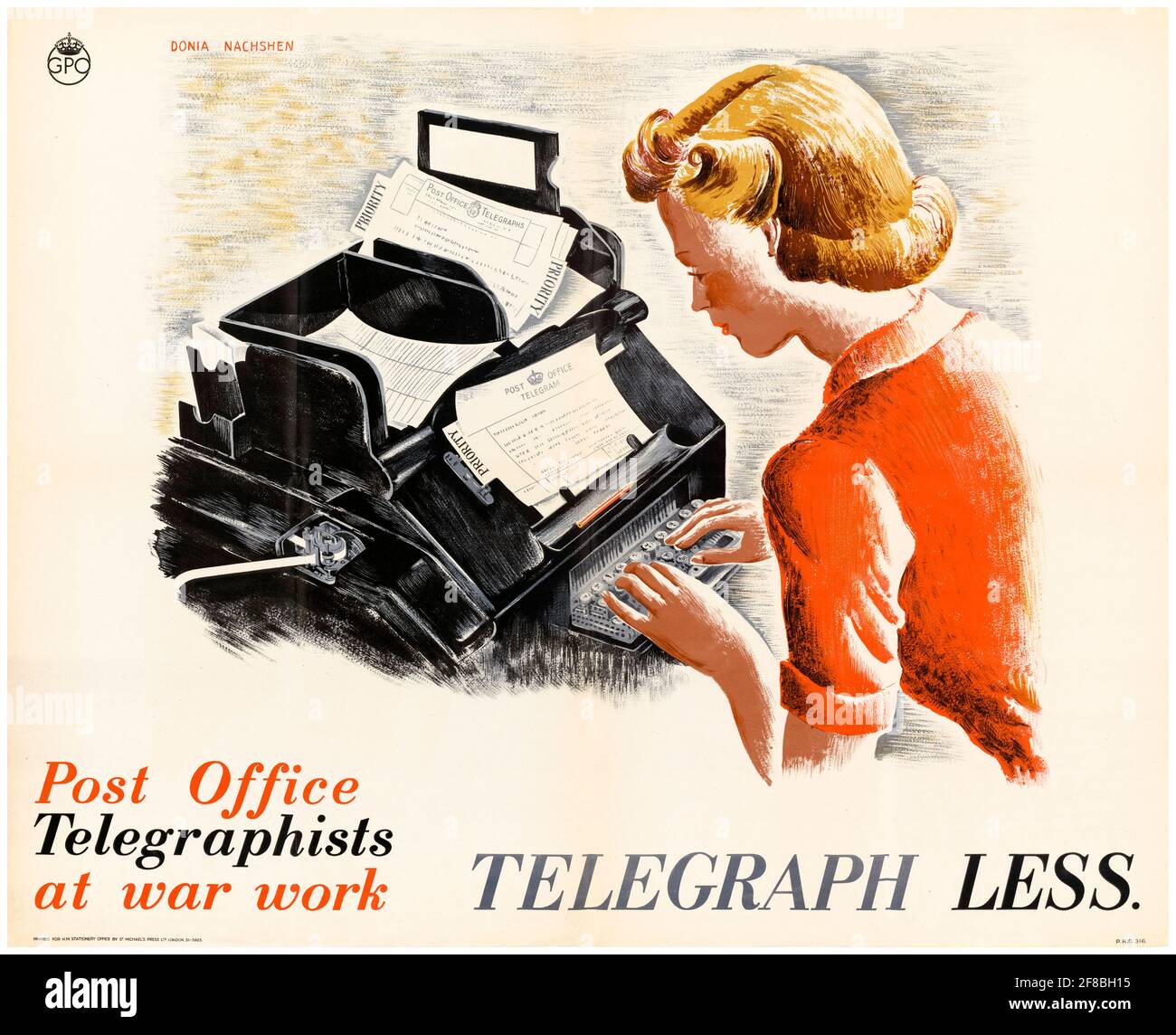 Post Office Telegraphists at War Work: Telegraph Less, British WW2 war work poster, 1942-1945 Stock Photo