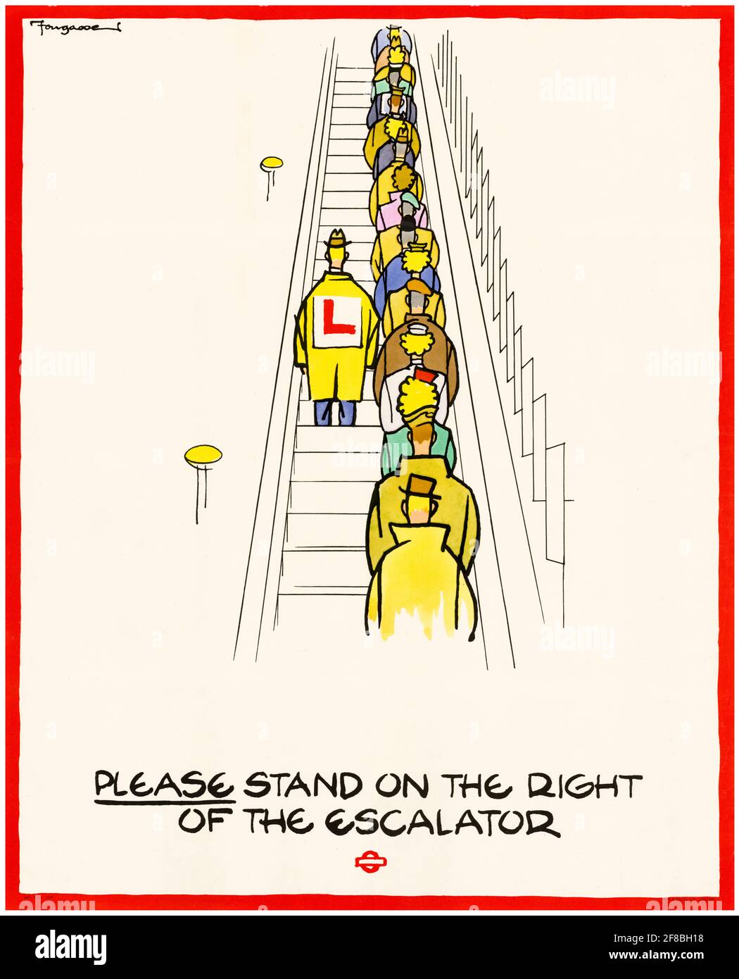 British, WW2 London Transport poster, Please Stand on the Right of The Escalator, 1942-1945 Stock Photo