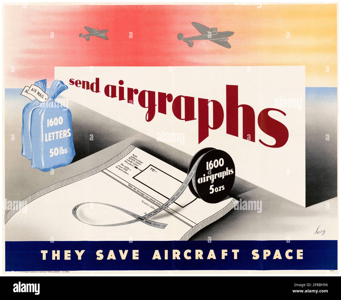 British, WW2 Public Information poster, Send Airgraphs: They Save Aircraft Space, 1942-1945 Stock Photo