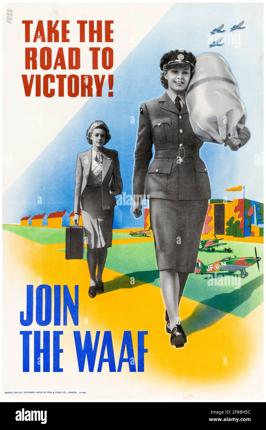 Take the Road to Victory!: Join the WAAF, British WW2 Female Forces Recruitment poster, 1942-1945 Stock Photo