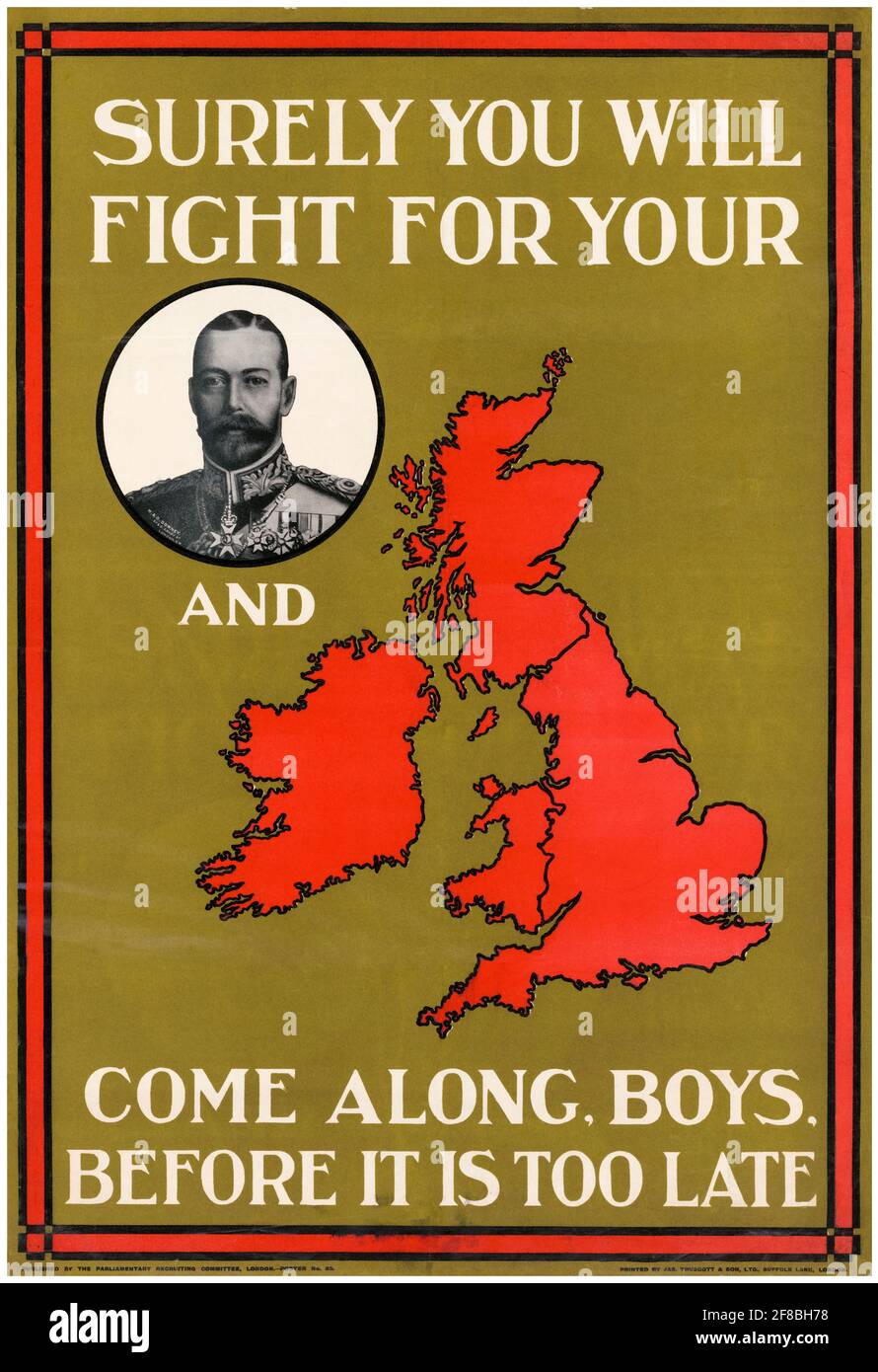 British, WW2 Forces recruitment poster, Surely you will fight for your King and Country, 1942-1945 Stock Photo