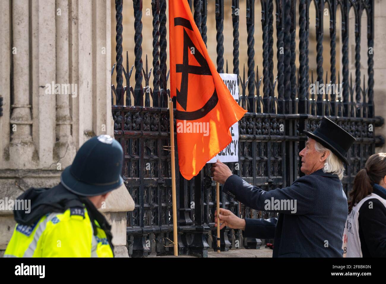 London, UK. 13th Apr, 2020. Small XR rebellion protest outside the House of Commons Credit: Ian Davidson/Alamy Live News Stock Photo