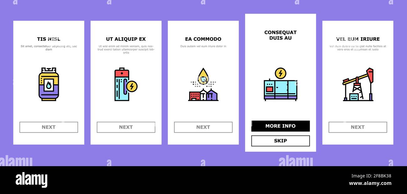 Energy Electricity And Fuel Power Onboarding Icons Set Vector Stock ...