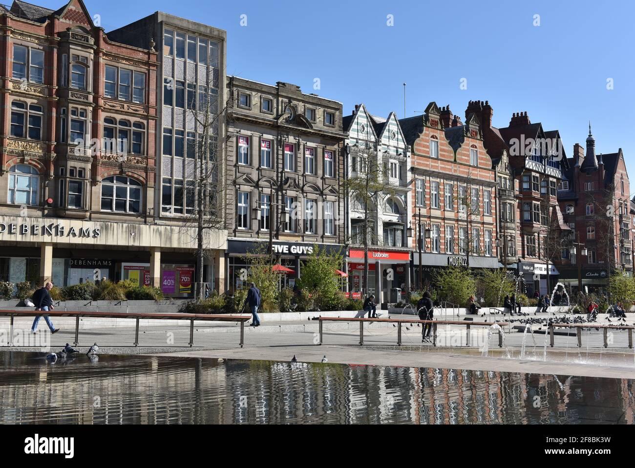 View of Traditional architecture and historical of the Shops in the old Market Square in Nottingham city centre, England Stock Photo