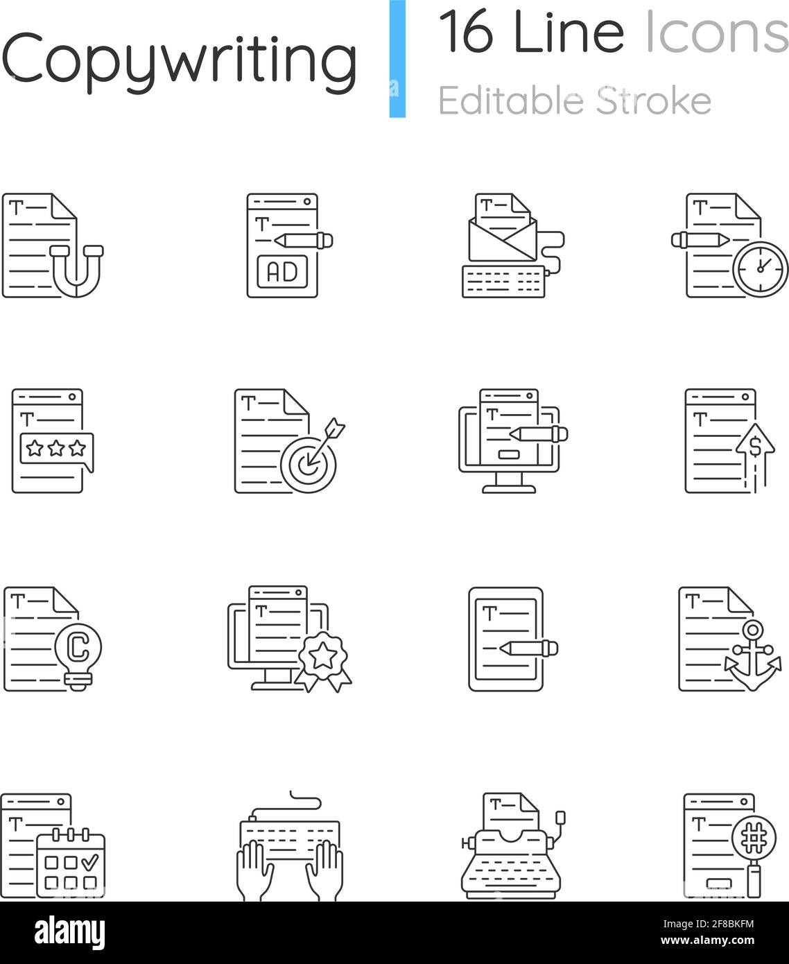 Copywriting linear icons set Stock Vector