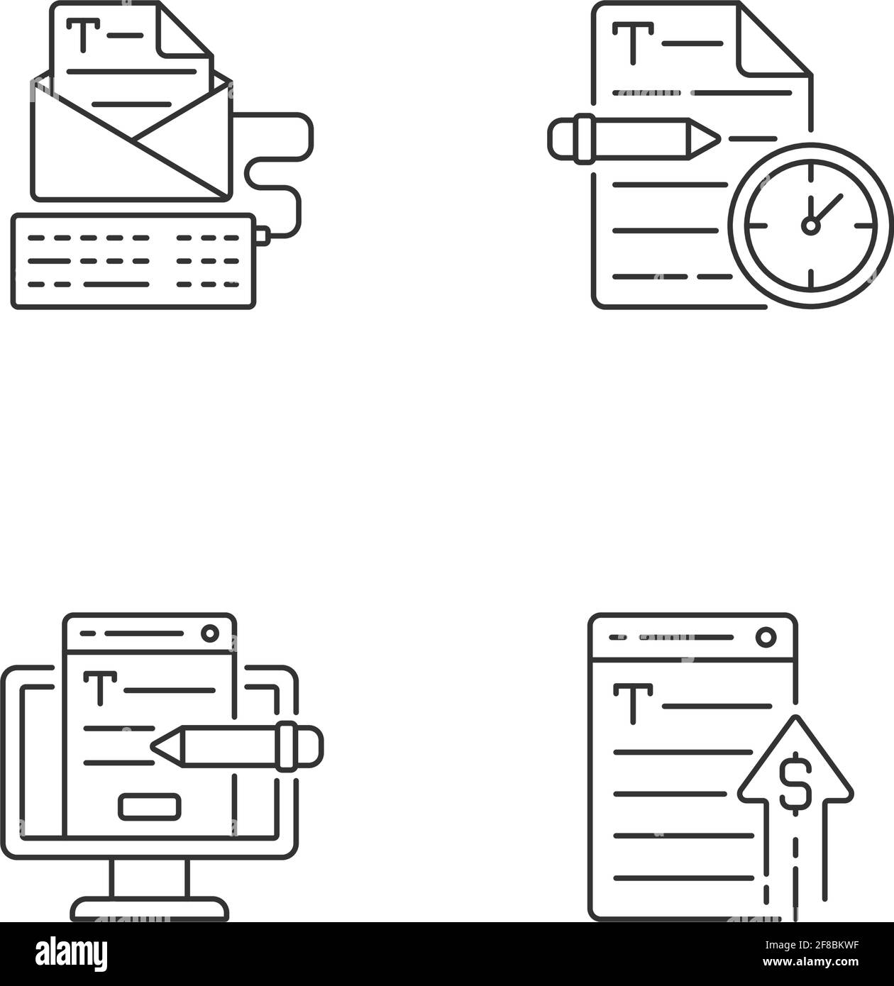Text for online advertisement linear icons set Stock Vector