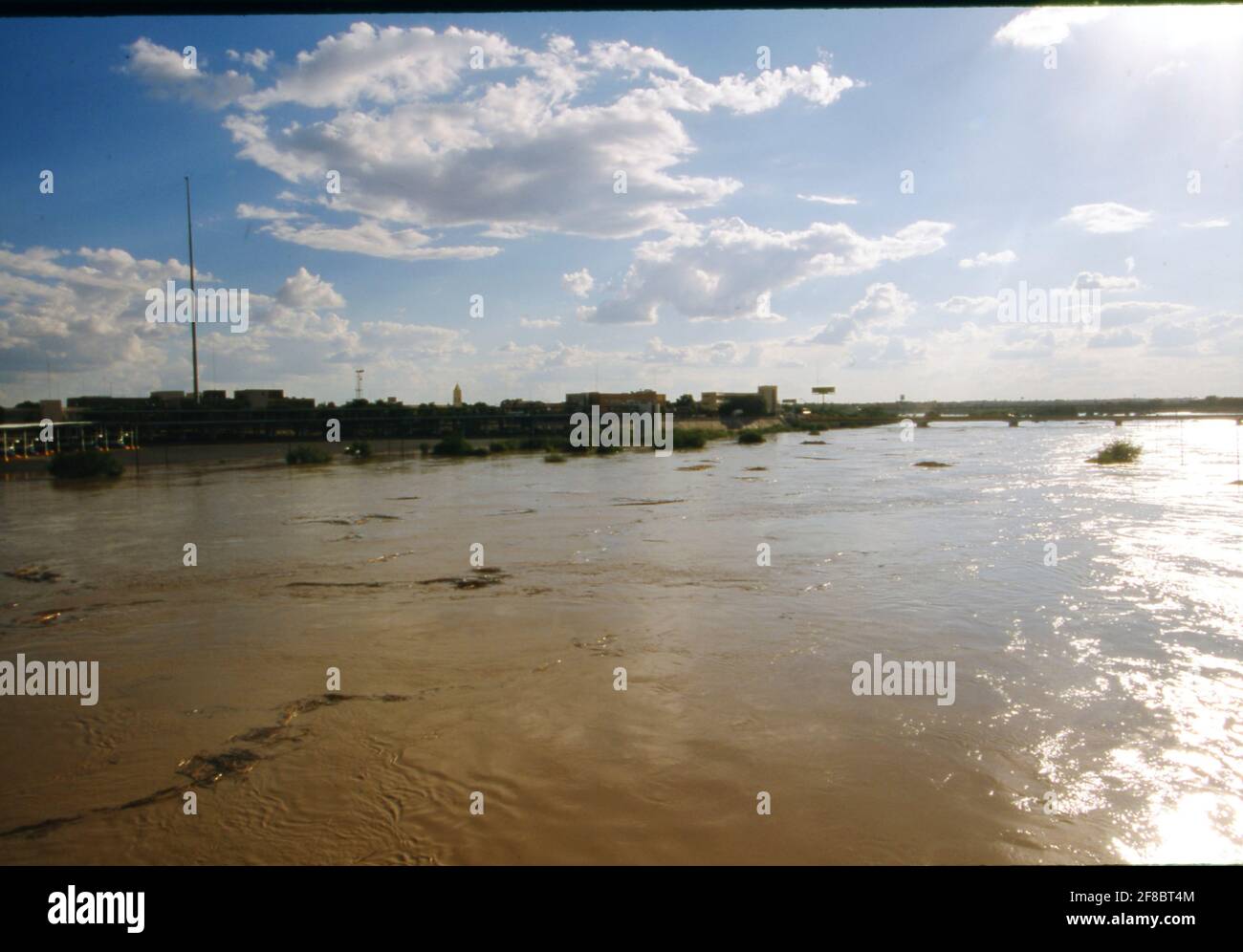 August 1998, Laredo TX USA Flood waters surge through downtown Laredo