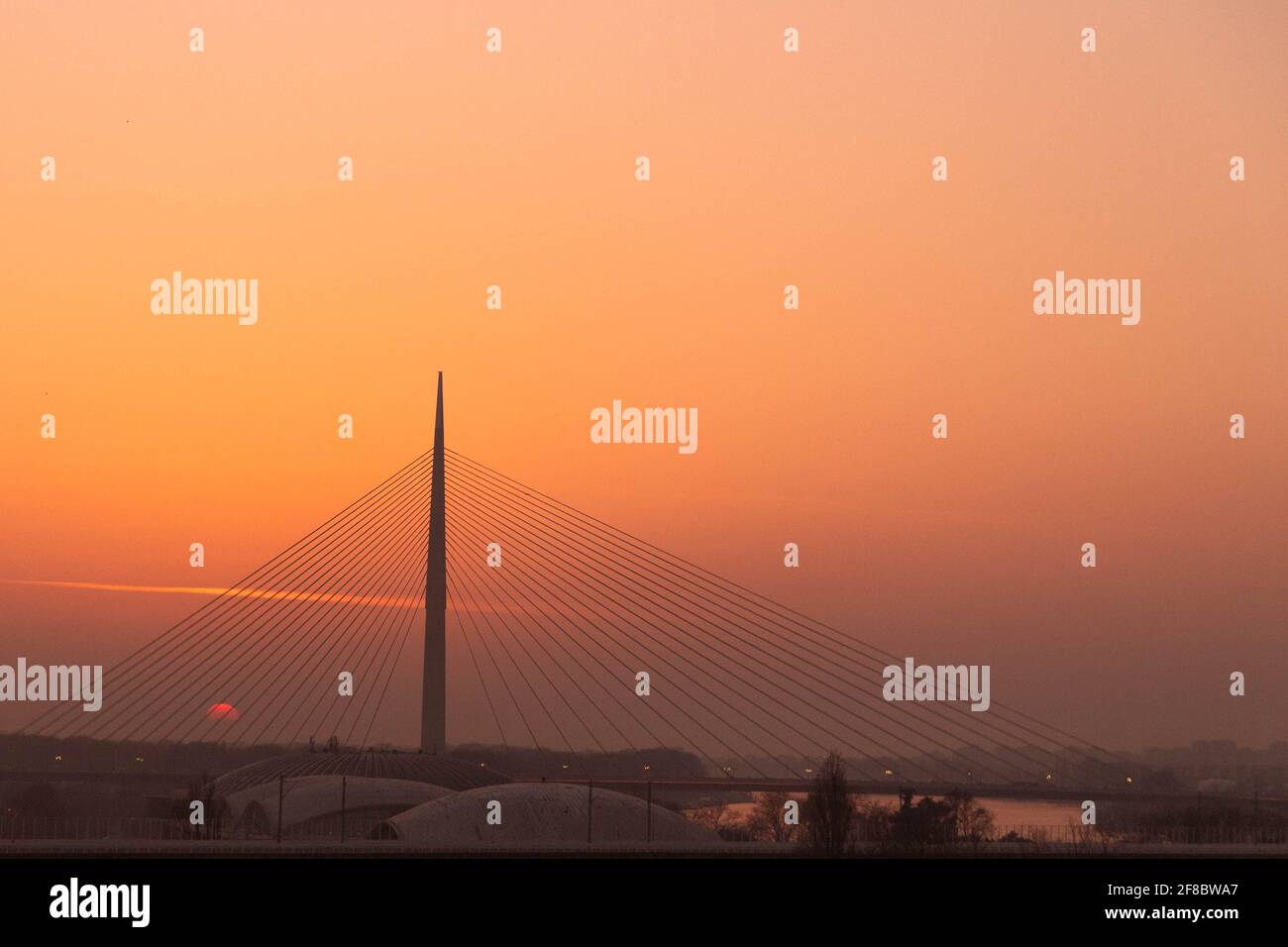 Ada bridge in Belgrade at sunset Stock Photo