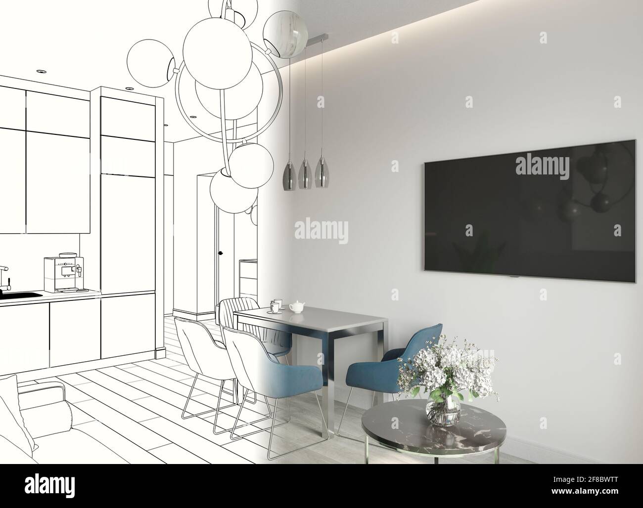 residential interior visualization, 3D illustration Stock Photo - Alamy