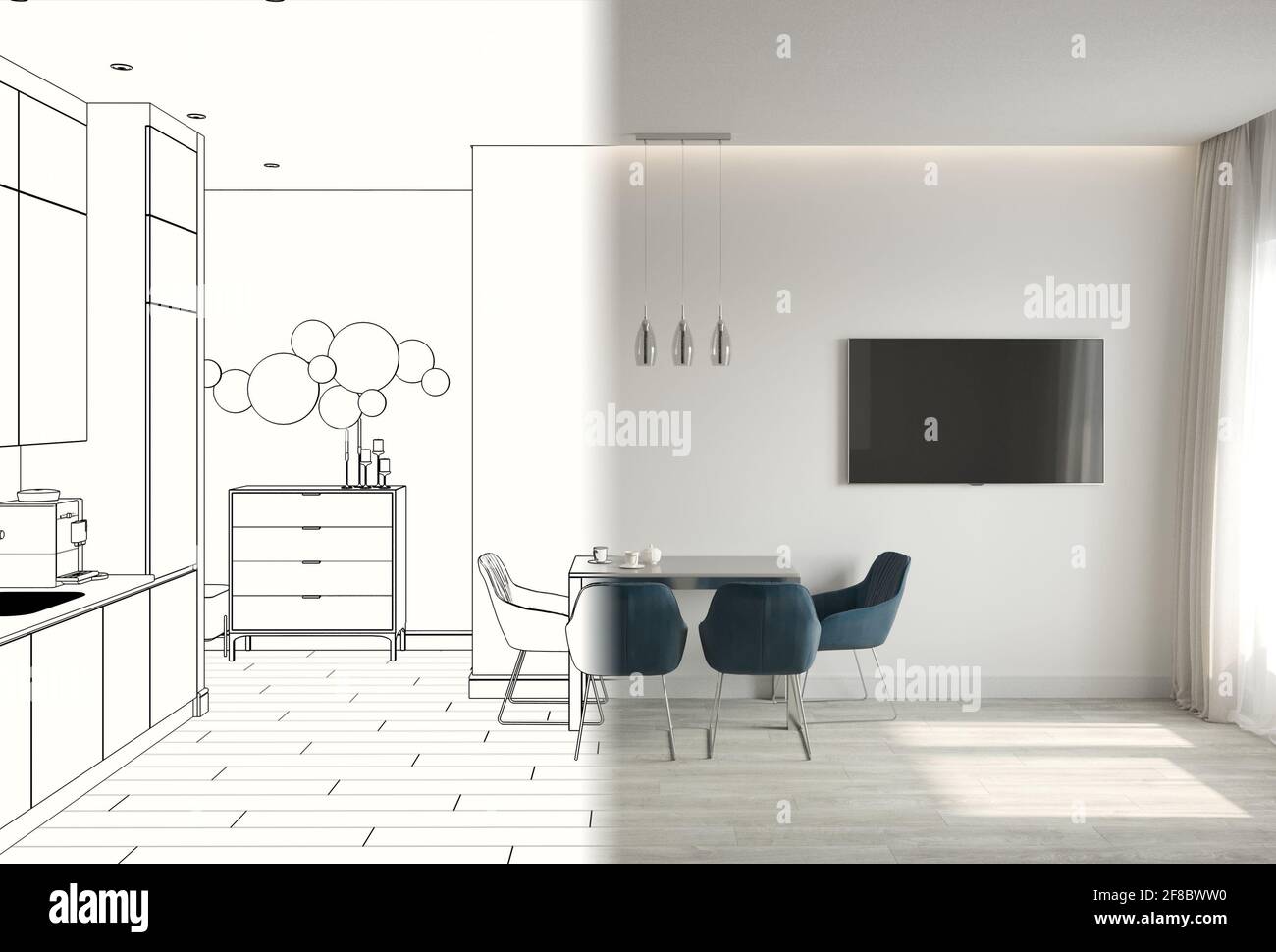 residential interior visualization, 3D illustration Stock Photo - Alamy