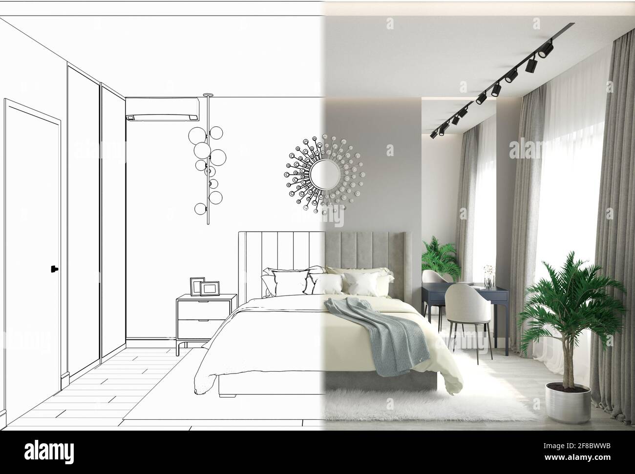 residential interior visualization, 3D illustration Stock Photo - Alamy