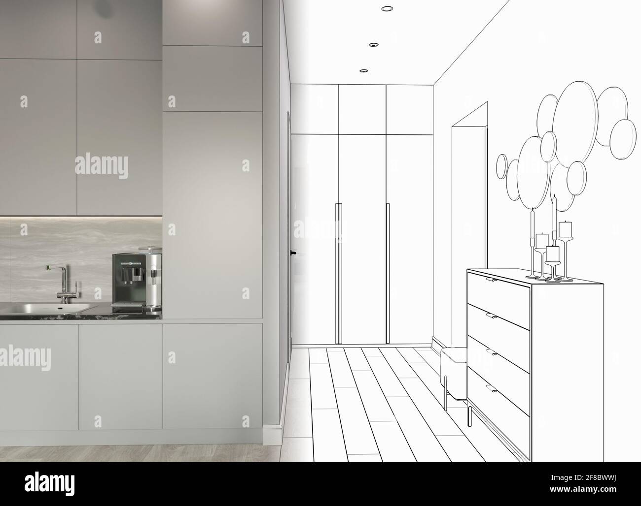 residential interior visualization, 3D illustration Stock Photo - Alamy