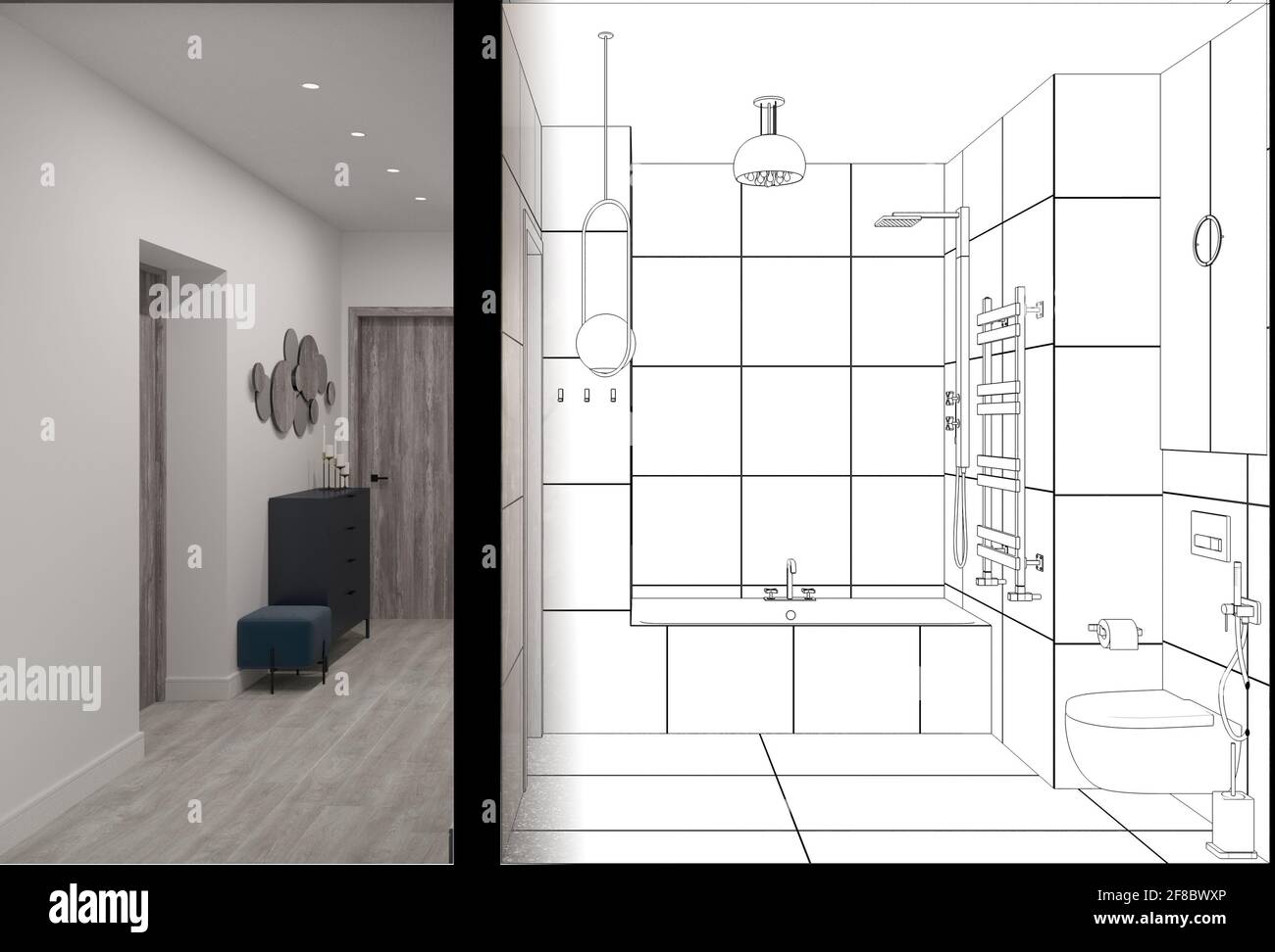 residential interior visualization, 3D illustration Stock Photo - Alamy