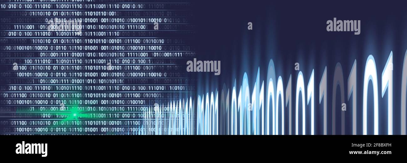 Computer code processing over blue background, technology, programming, and computer coding concept Stock Photo