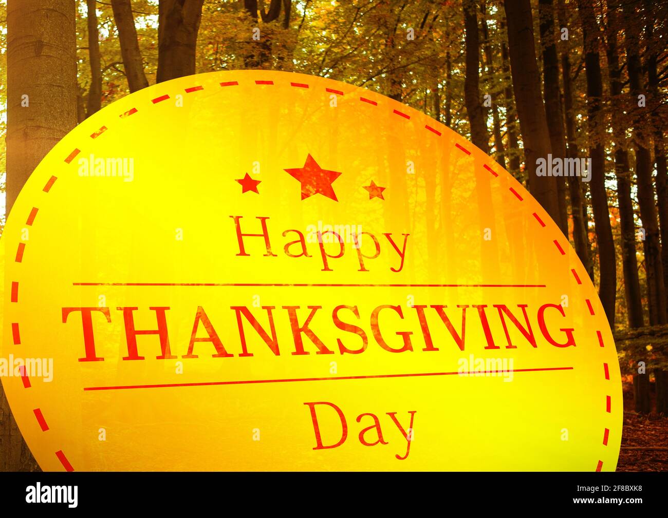 Yellow circle , happy thanksgiving day , with natural landscape concept background Stock Photo