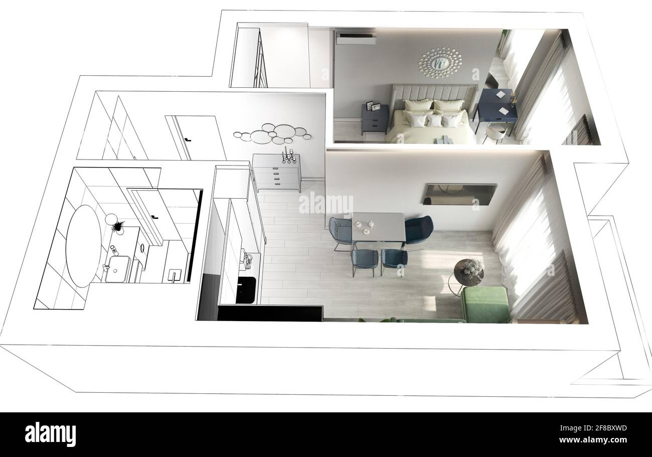 residential interior visualization, 3D illustration Stock Photo - Alamy