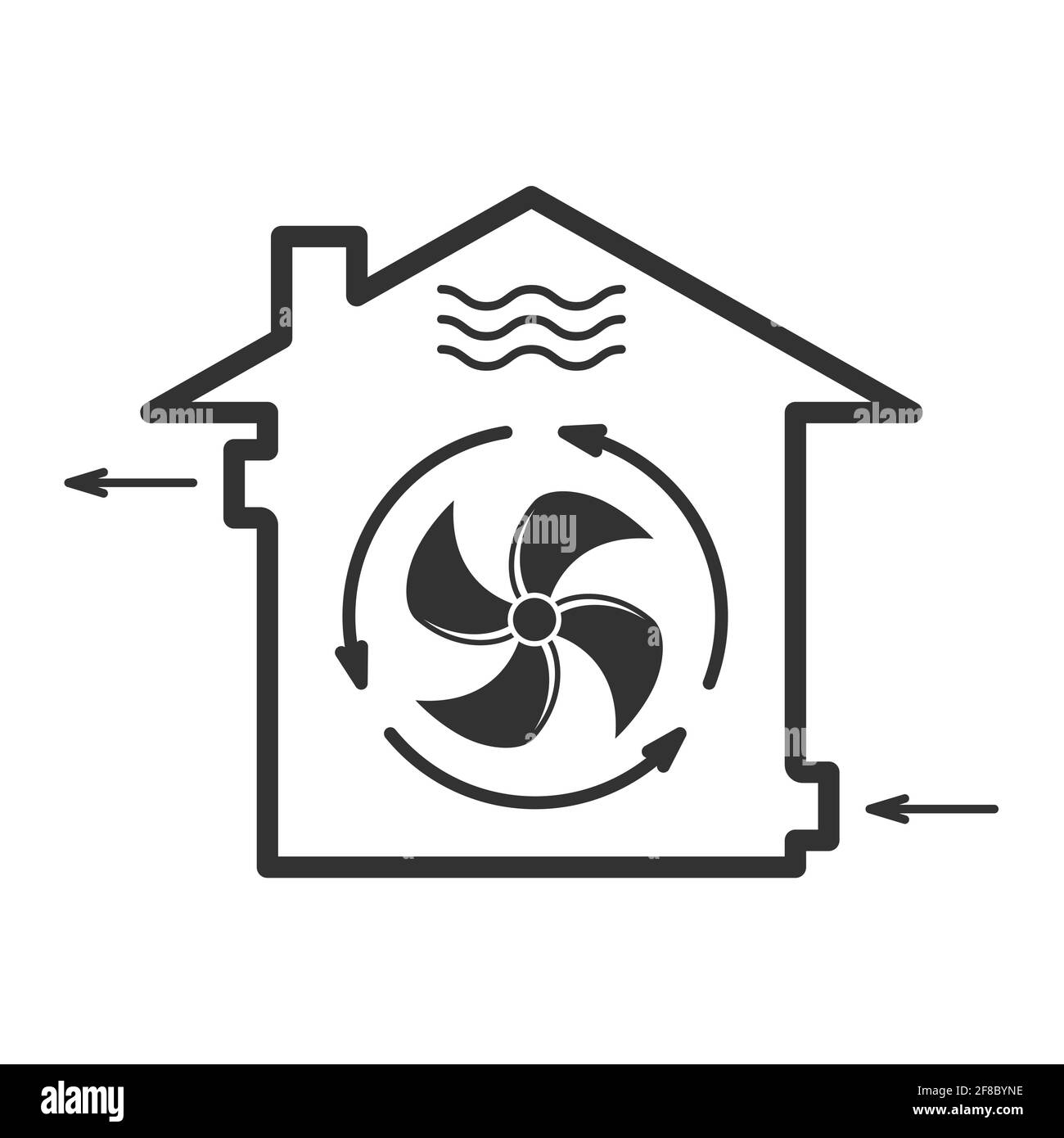House forced ventilation system icon, mechanical fanning of building, airing sign, vector Stock Vector