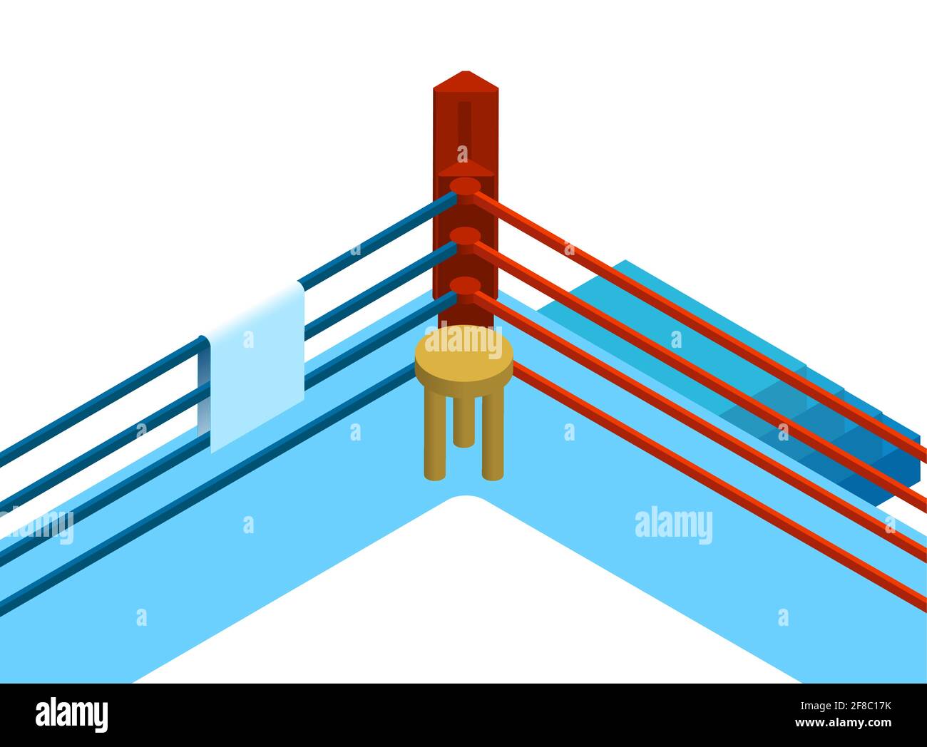 red corner of boxing arena for martial arts matches. Empty sports ring in isometric. Vector Stock Vector