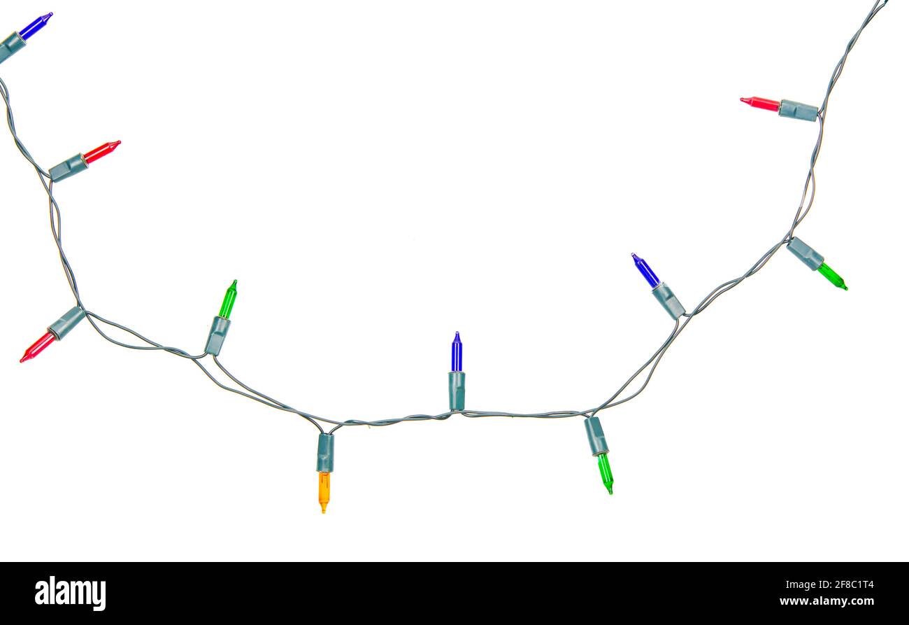 Christmas lights string isolated on white background with clipping path