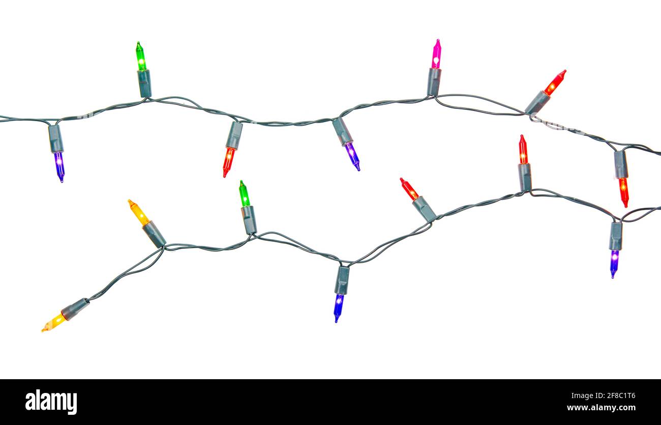 Christmas lights string isolated on white background with clipping path