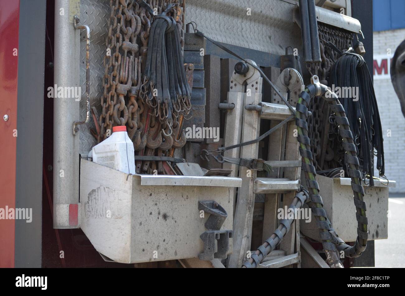 Class 8 truck tools, hooks, chains, and ladder Stock Photo Alamy