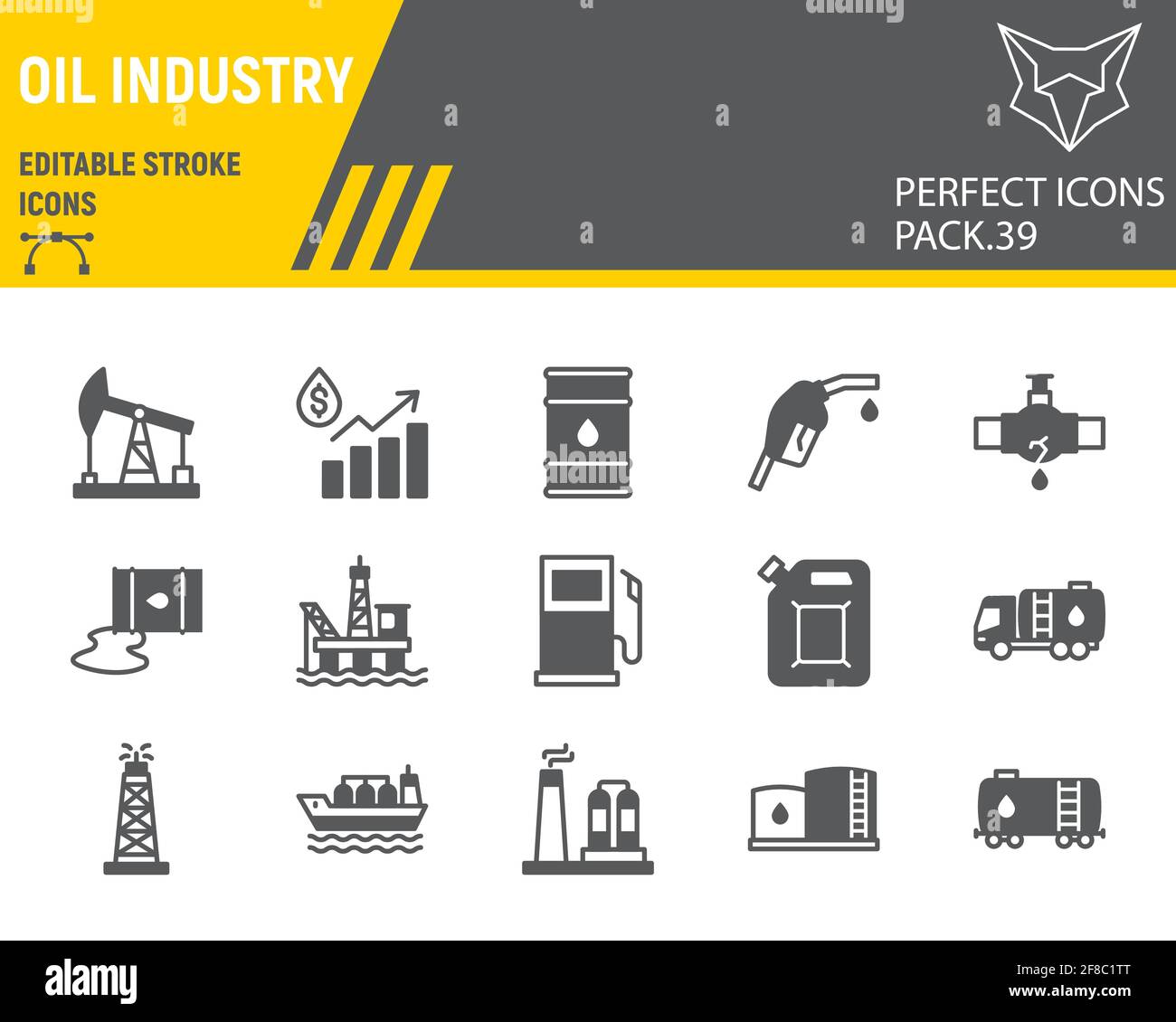 Oil industry glyph icon set, fuel production collection, vector ...